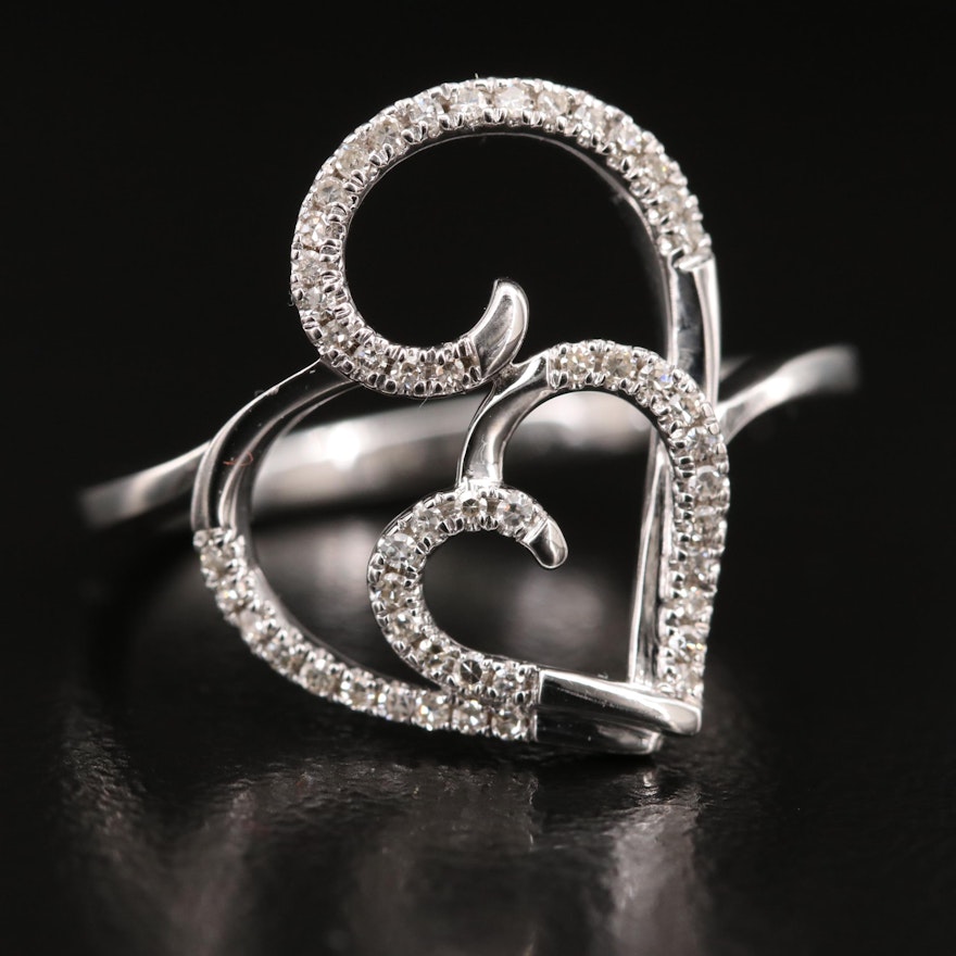 10K Diamond Double Heart Ring