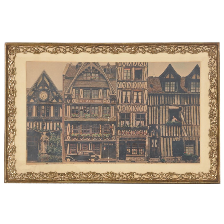 Offset Lithograph of The La Couronne Restaurant in France