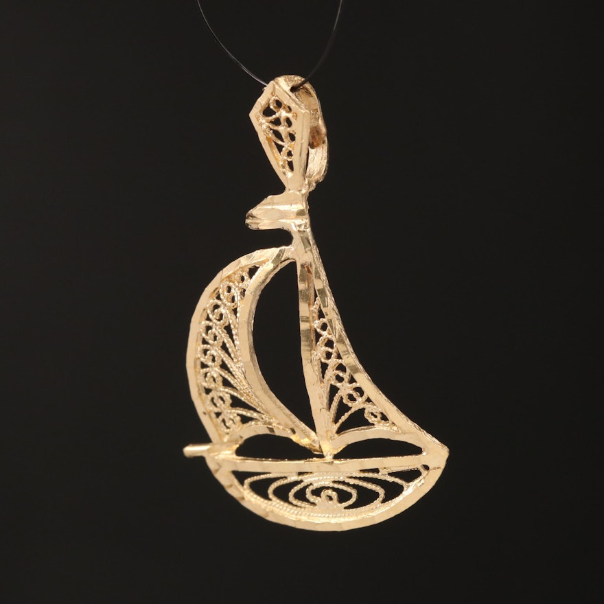 14K Filigree Sailboat Pendant