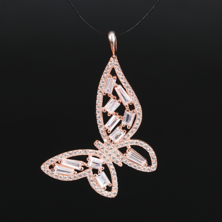 Sterling Silver Cubic Zirconia Butterfly Pendant