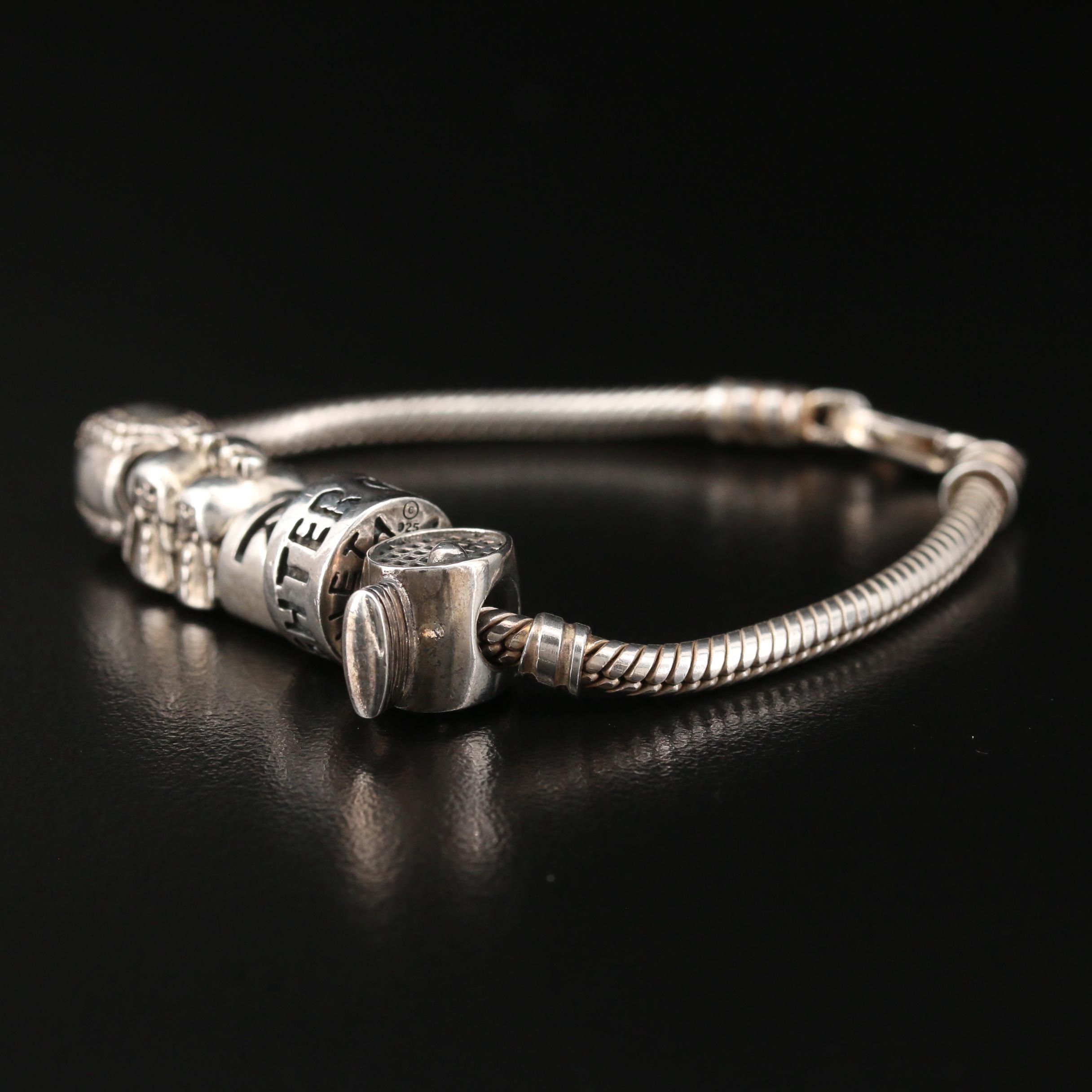 Sterling Silver Charm Bracelet Including "Granddaughter" Charm