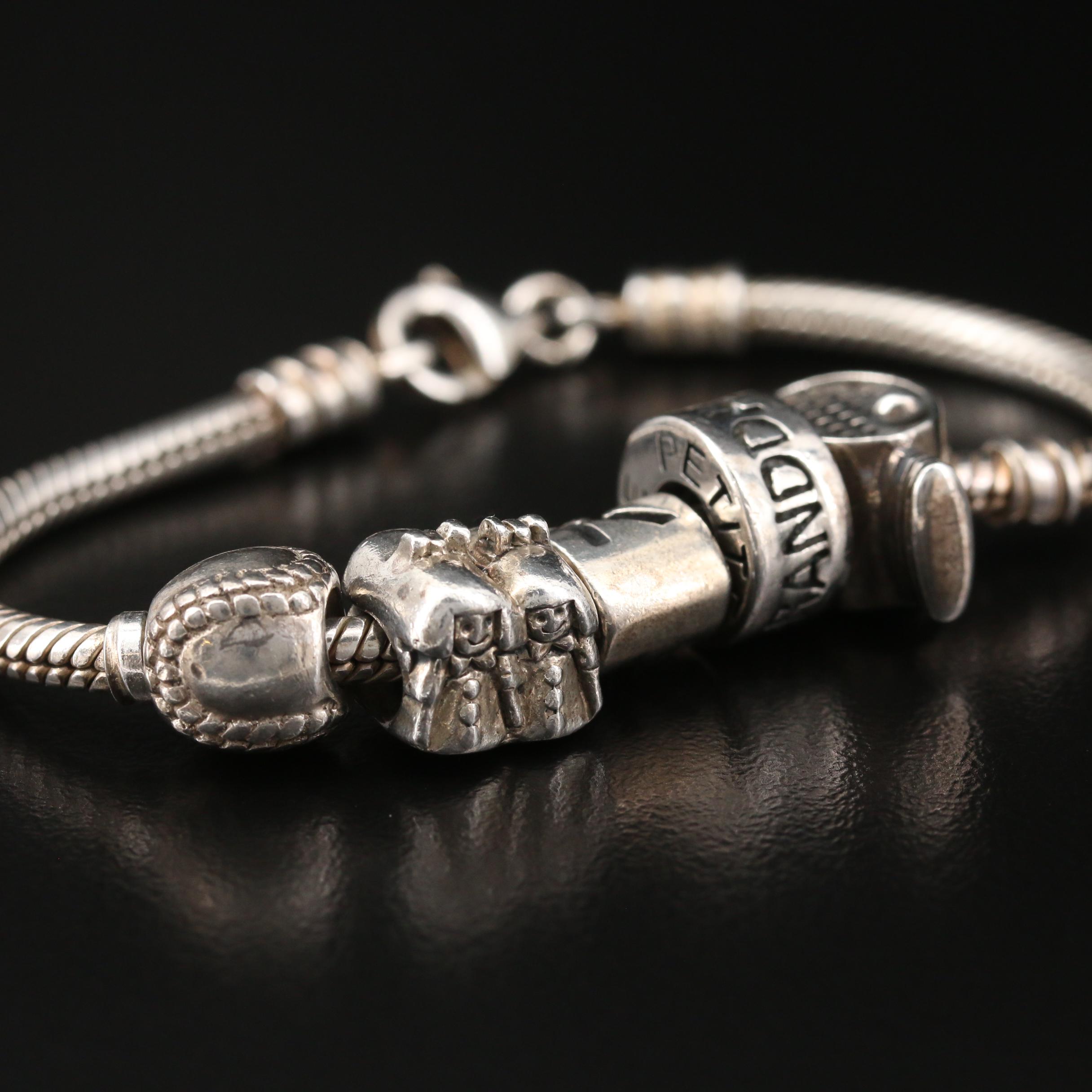 Sterling Silver Charm Bracelet Including "Granddaughter" Charm