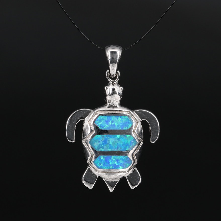 Sterling Silver Opal Turtle Pendant