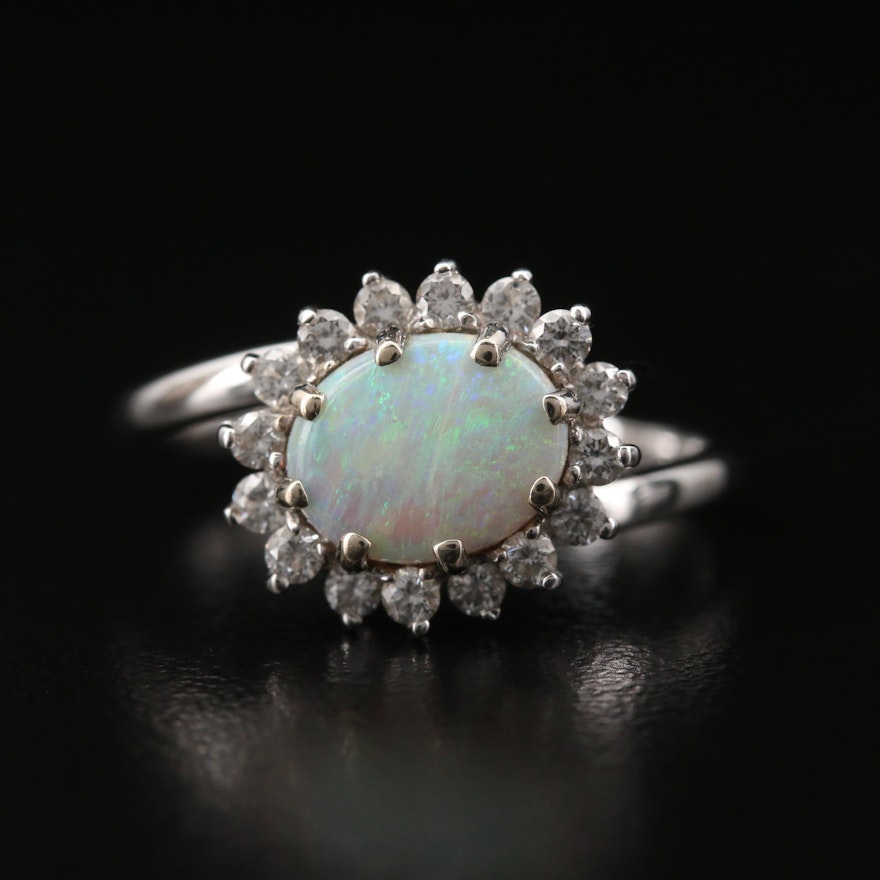 14K Opal and Diamond Bypass Ring