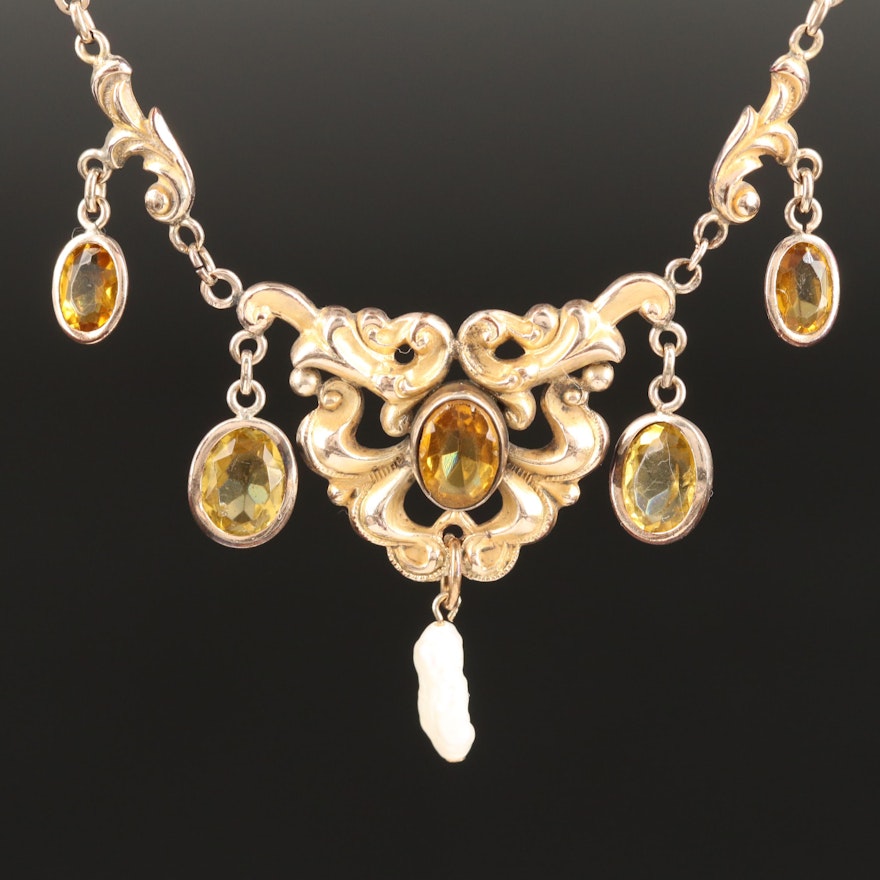 Art Nouveau Glass and Pearl Necklace