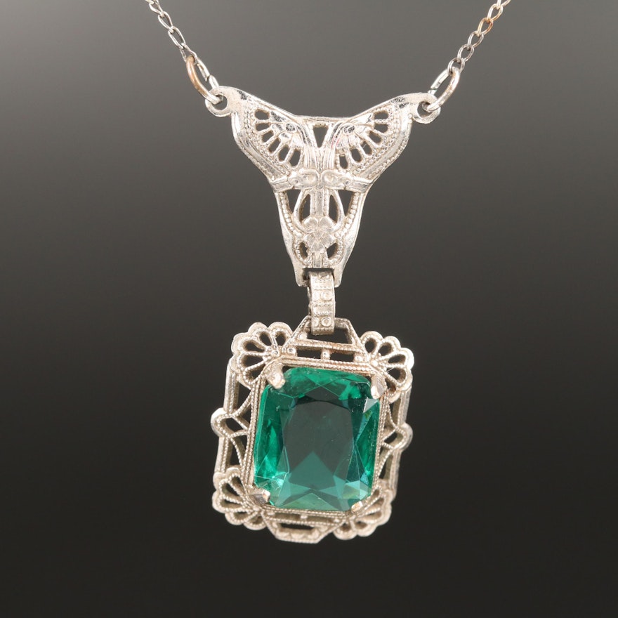 Art Deco Sterling Glass Necklace