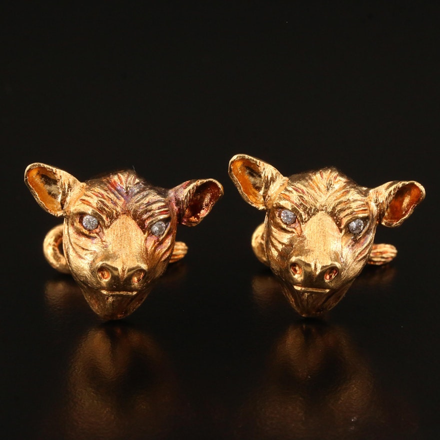 18K Bovine Cufflinks with Diamond Accents