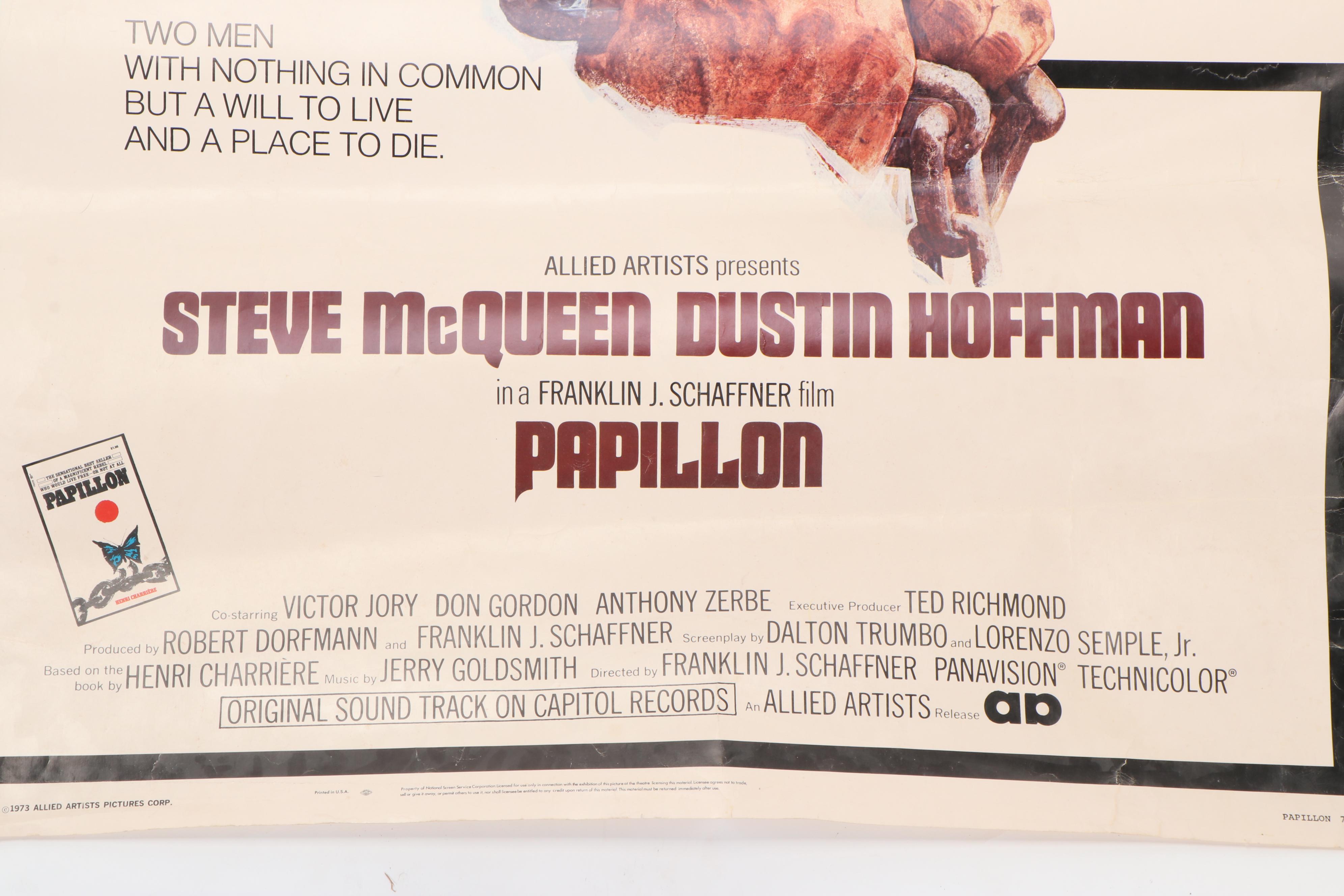 "Papillon" Movie Poster Featuring Steve McQueen and Dustin Hoffman, 1973