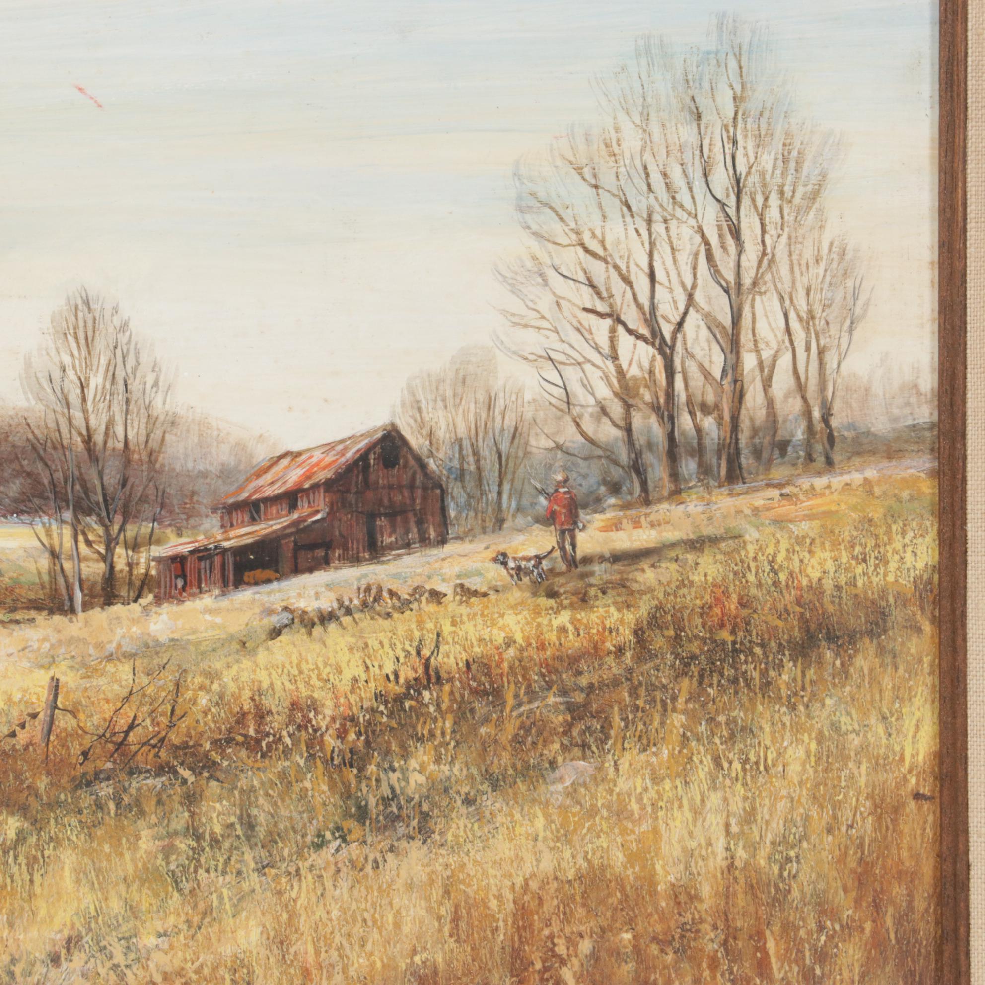 Richard Collopy Oil Painting of Rural Landscape with Hunter and Dog