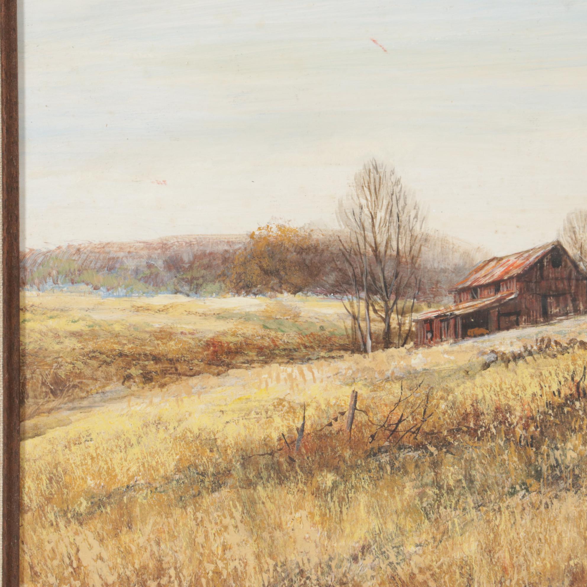 Richard Collopy Oil Painting of Rural Landscape with Hunter and Dog