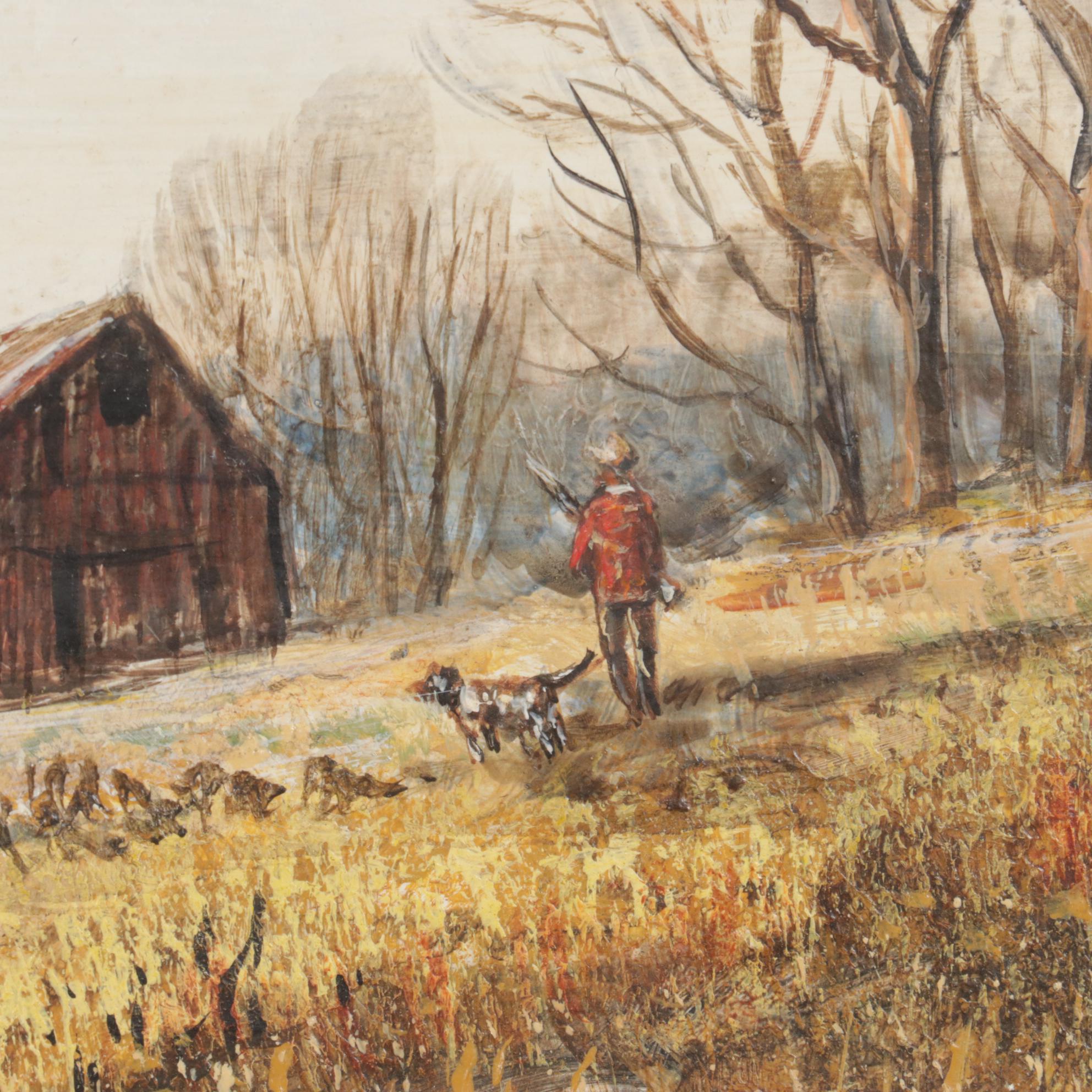 Richard Collopy Oil Painting of Rural Landscape with Hunter and Dog