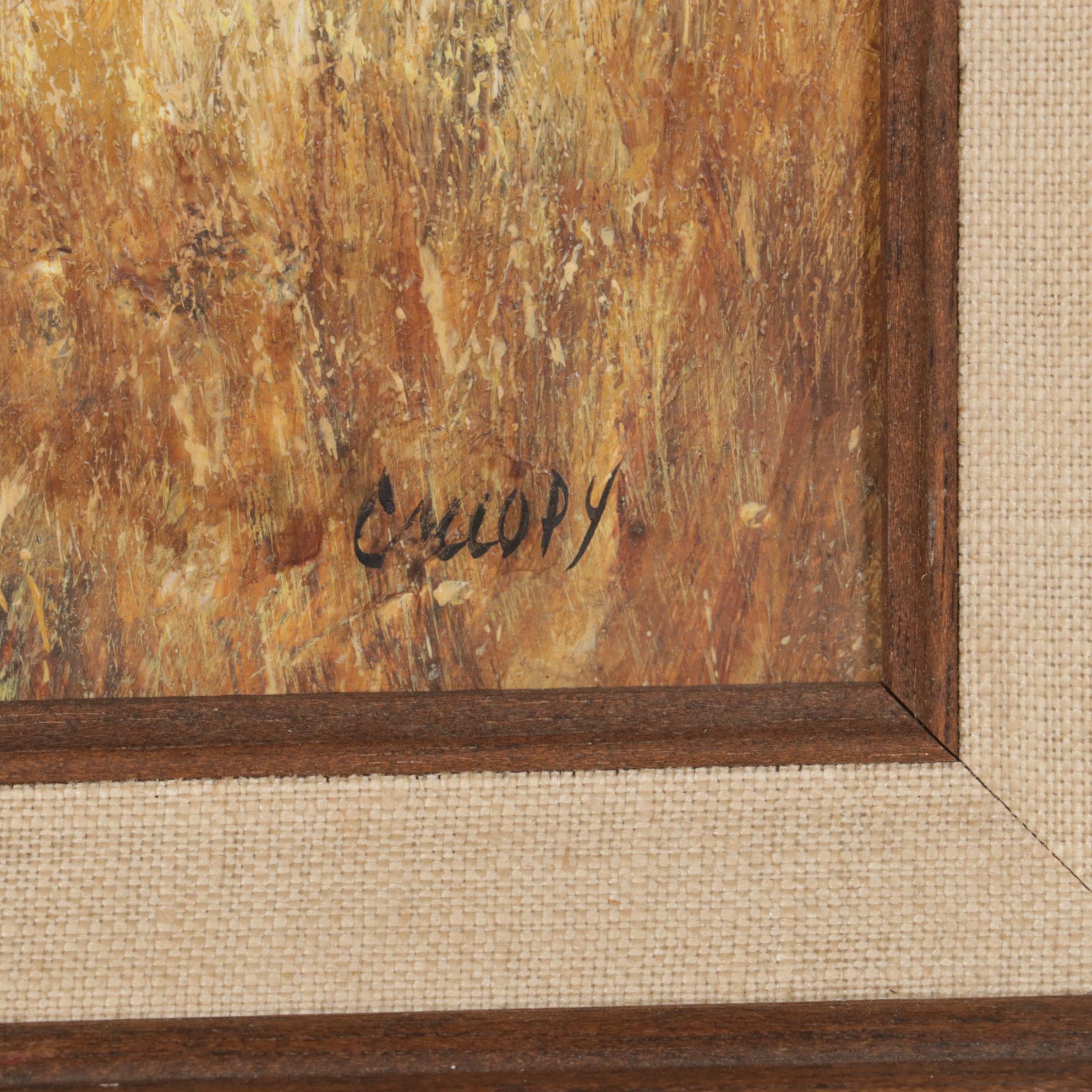 Richard Collopy Oil Painting of Rural Landscape with Hunter and Dog