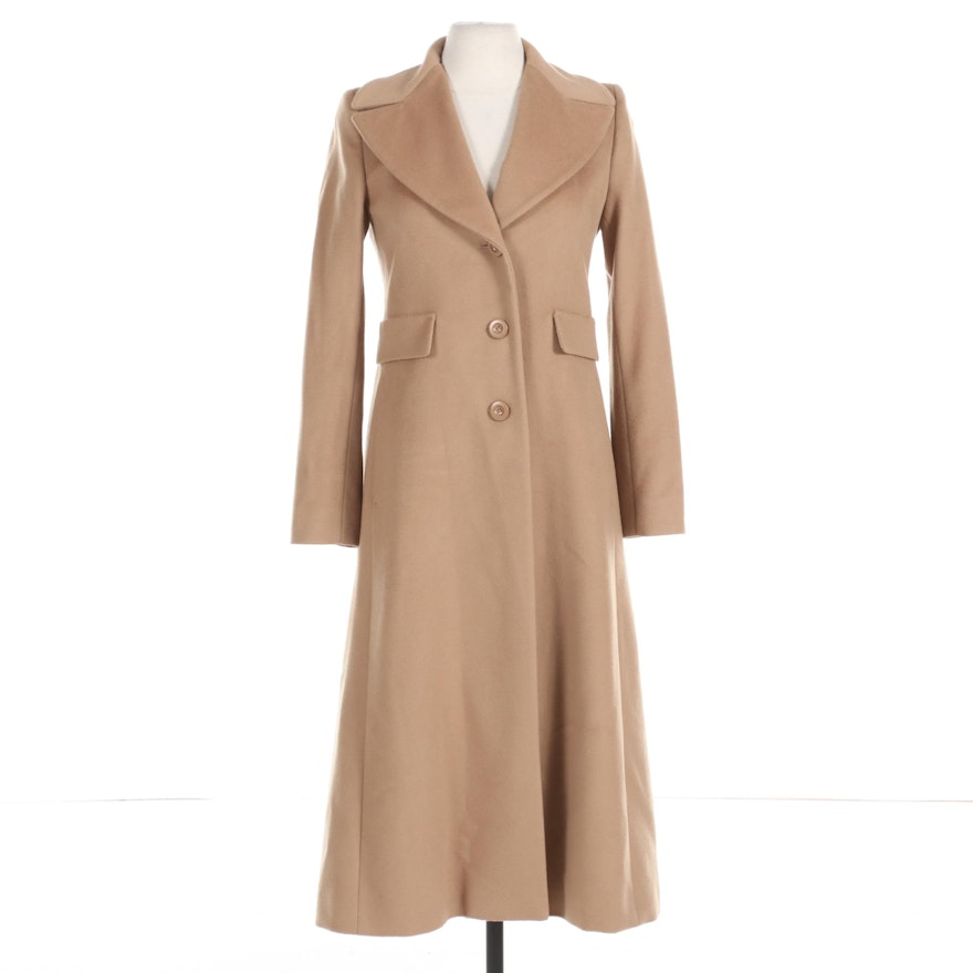 Max Mara Studio Beige Wool Three-Button Coat with Notched Wide Collar