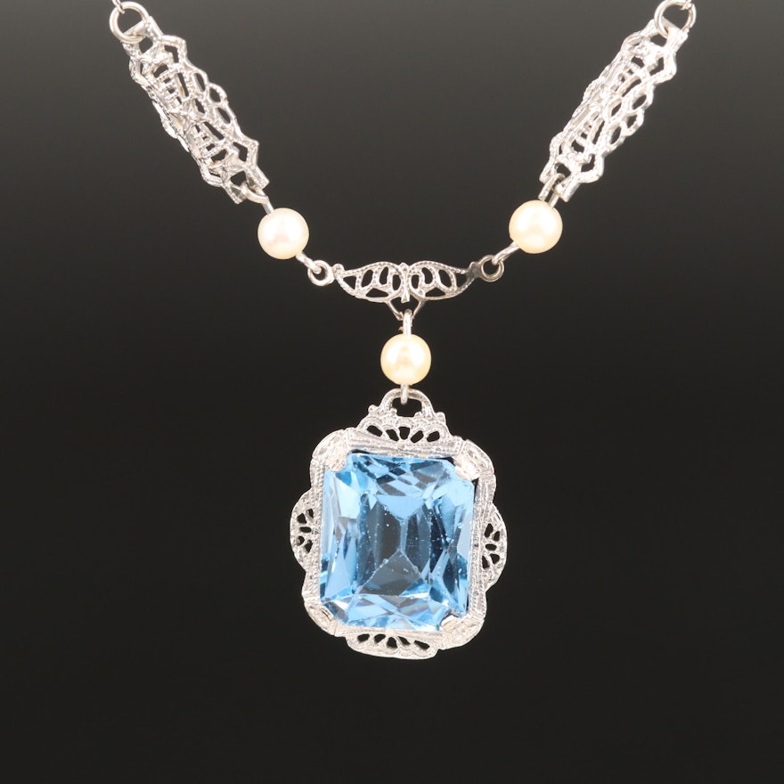 Art Deco 10K Spinel and Pearl Necklace