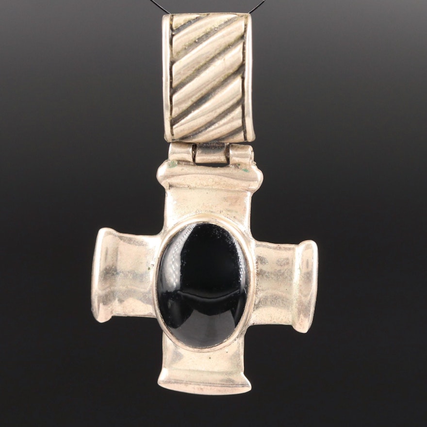 Sterling Silver Black Glass Cross Pendant