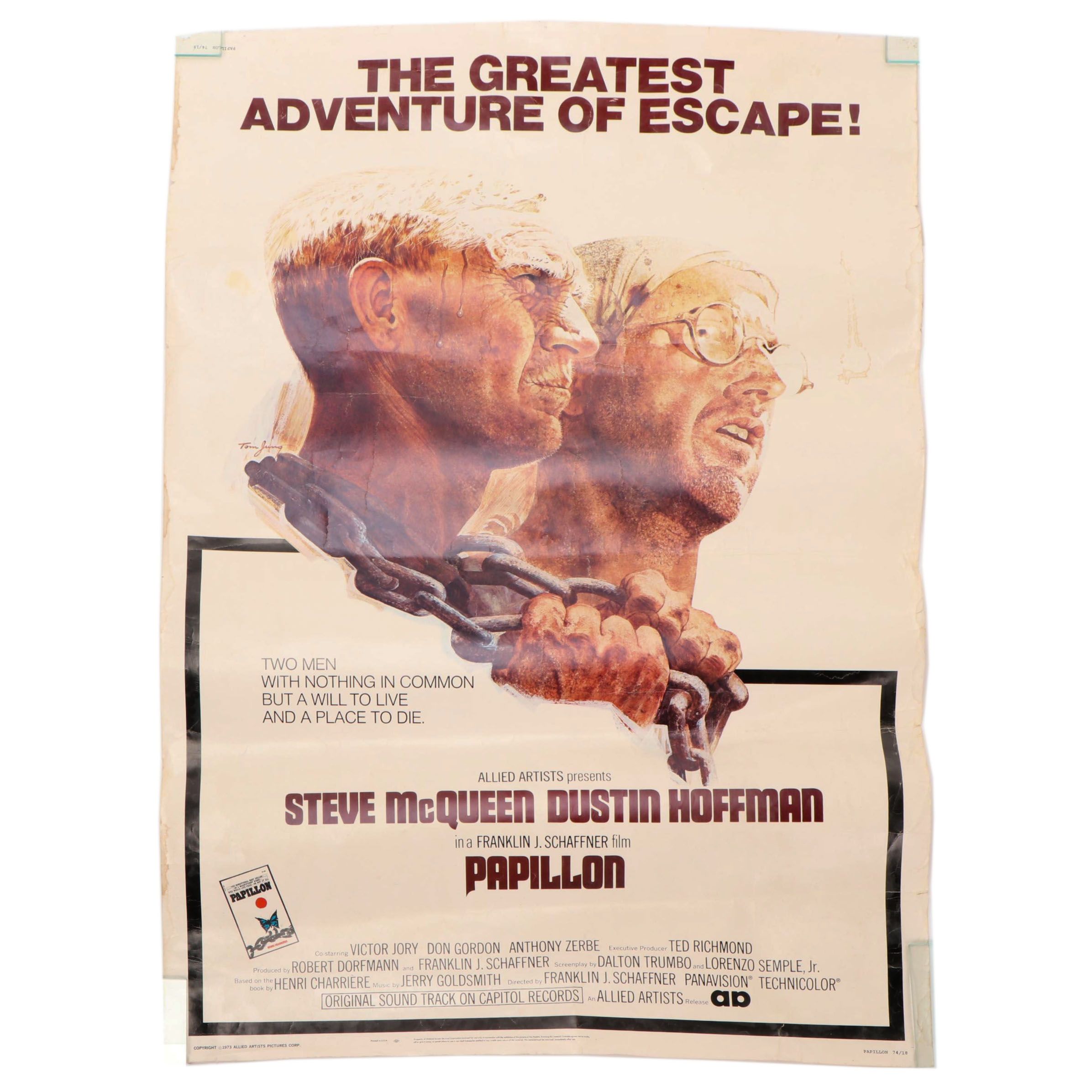 "Papillon" Movie Poster Featuring Steve McQueen and Dustin Hoffman, 1973
