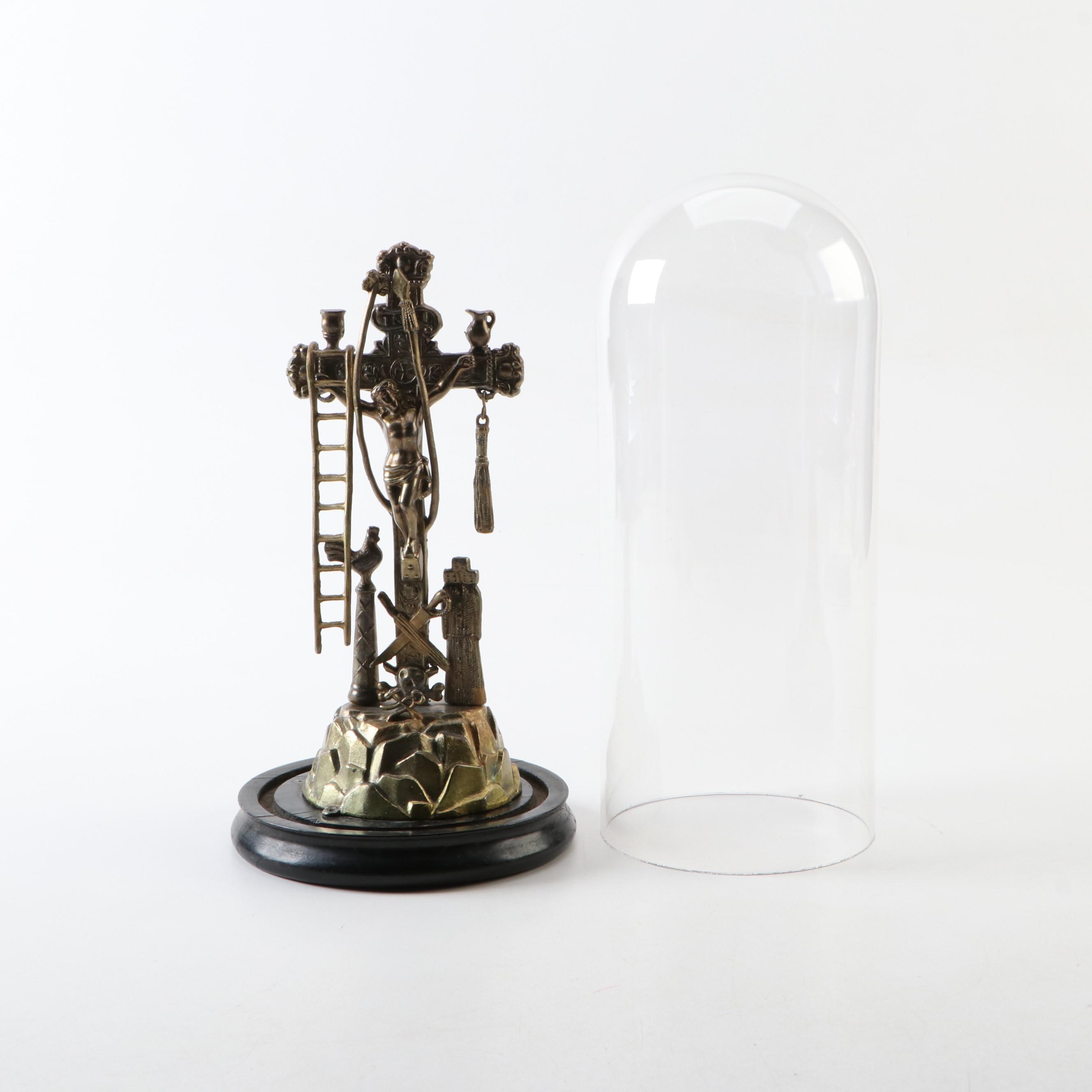 Arma Christi Instruments of Passion Crucifix with Base and Cloche