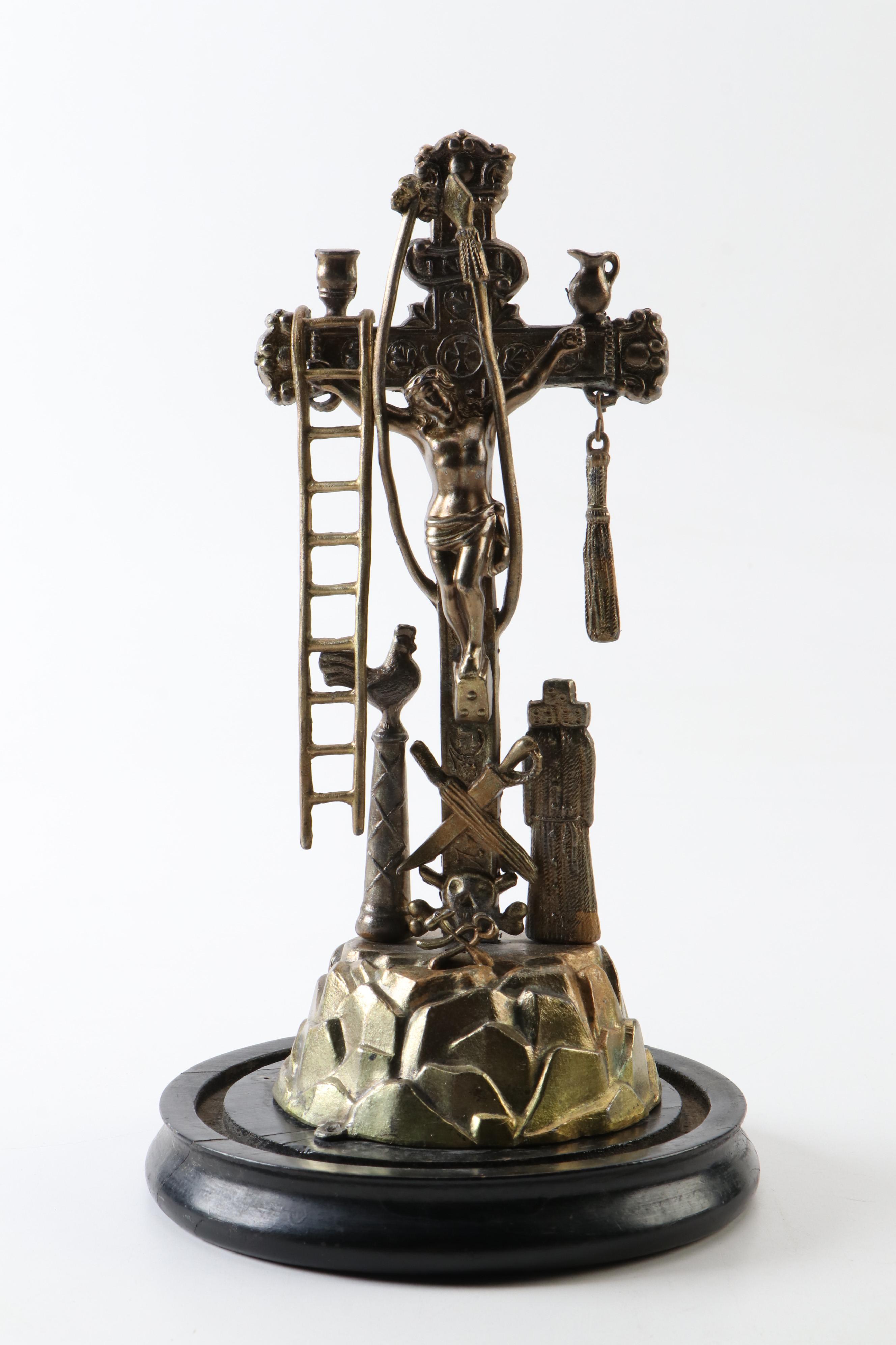 Arma Christi Instruments of Passion Crucifix with Base and Cloche