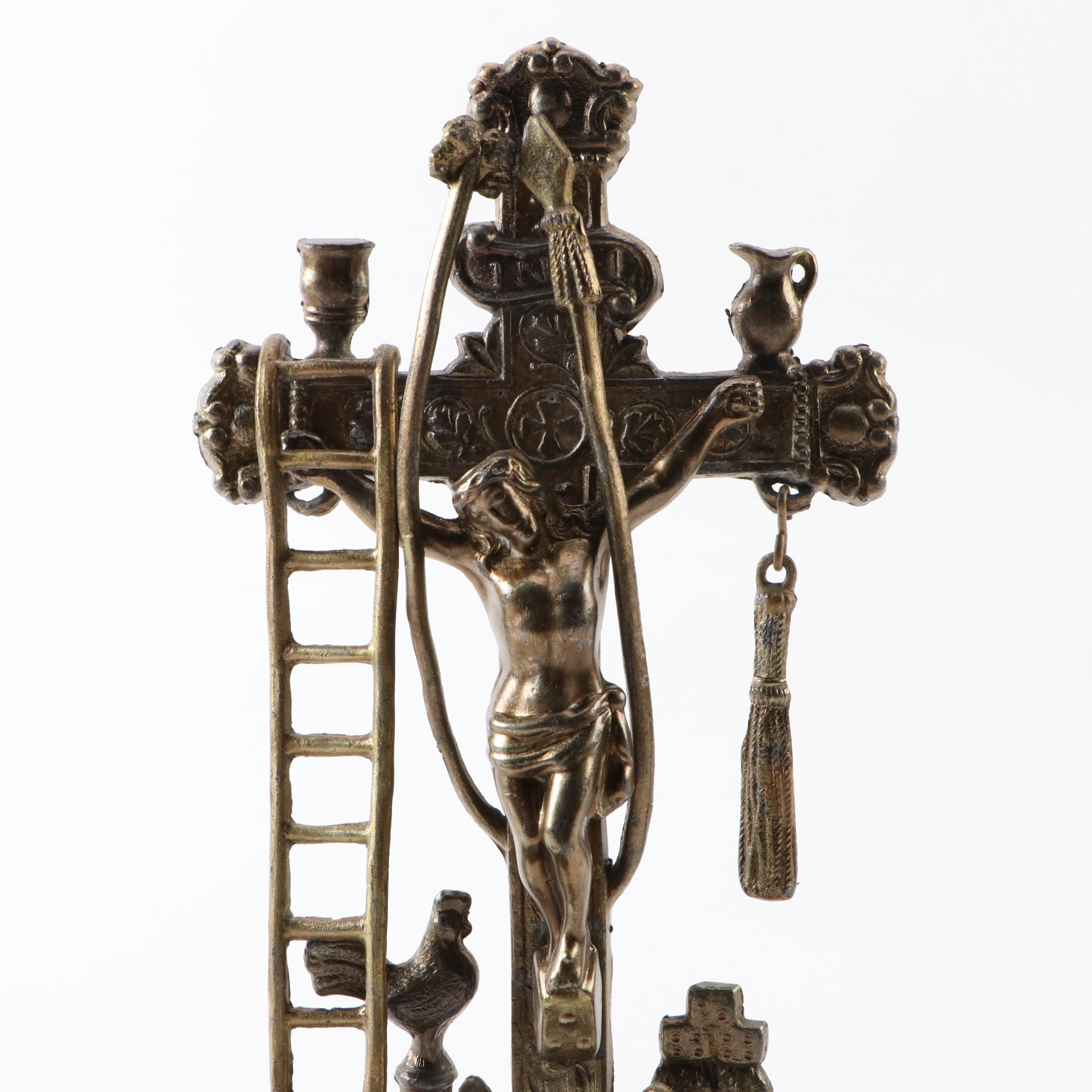 Arma Christi Instruments of Passion Crucifix with Base and Cloche