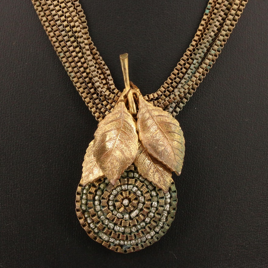 Vintage Miriam Haskell Foliate Multistrand Necklace