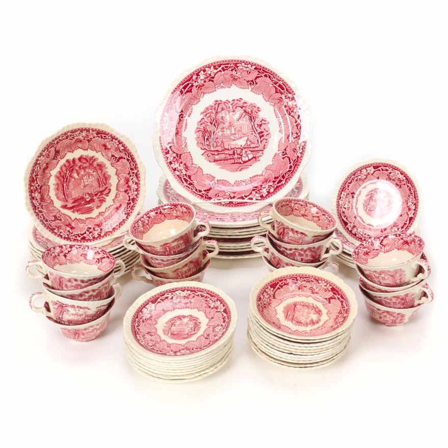 Mason's "Vista" Pink Ironstone Dinnerware, Mid 20th Century