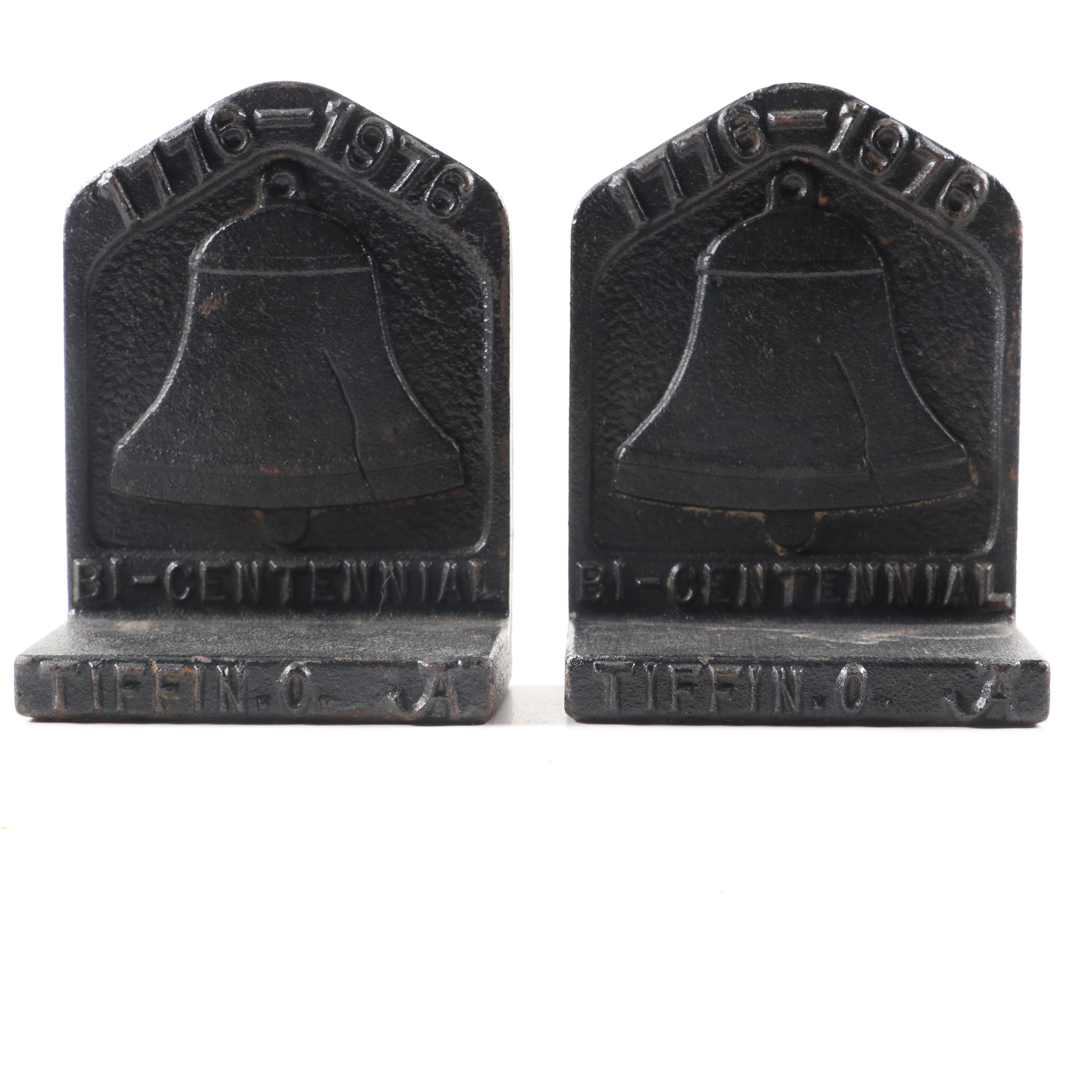 Tiffin, Ohio Bicentennial Cast Iron Liberty Bell Bookends, 1976