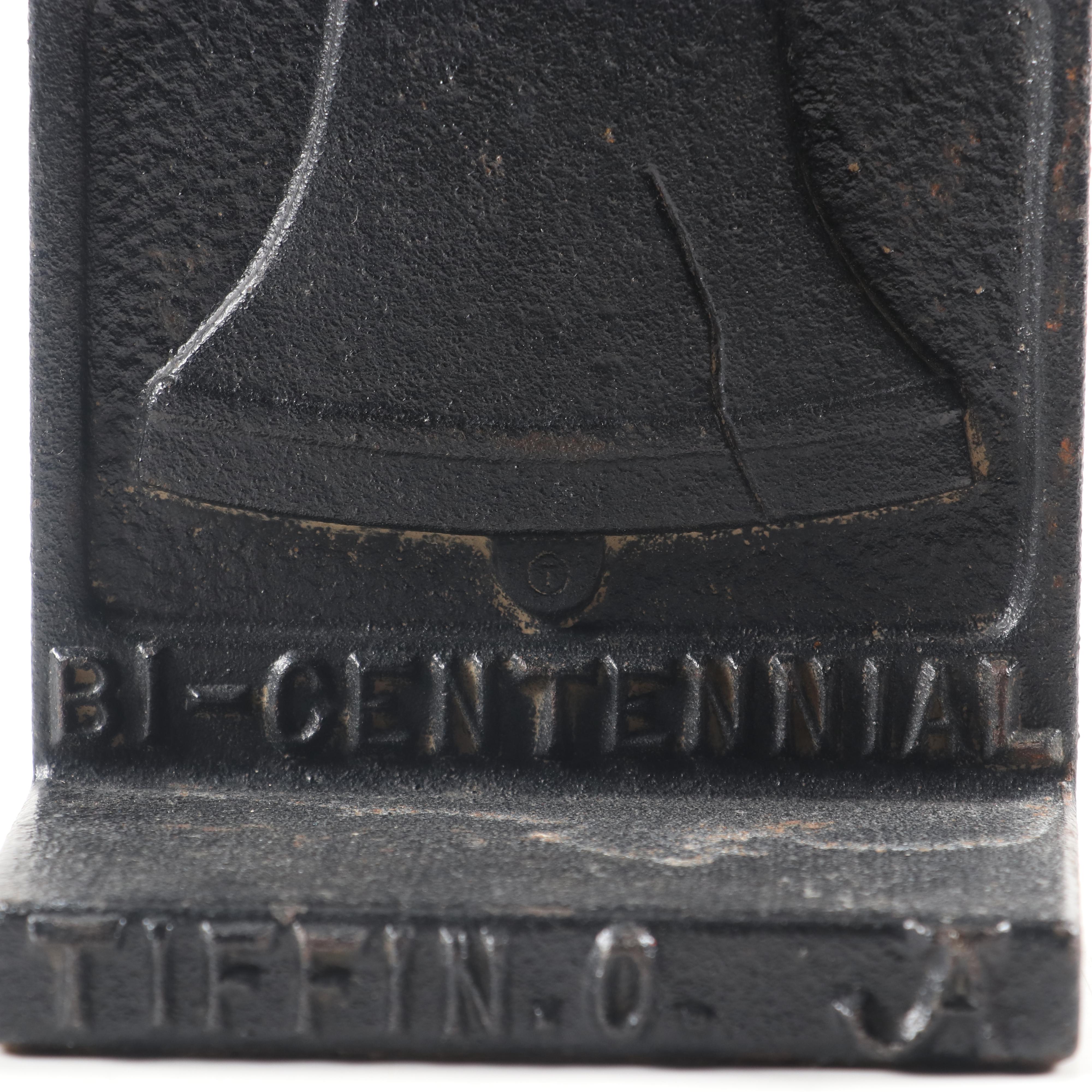 Tiffin, Ohio Bicentennial Cast Iron Liberty Bell Bookends, 1976