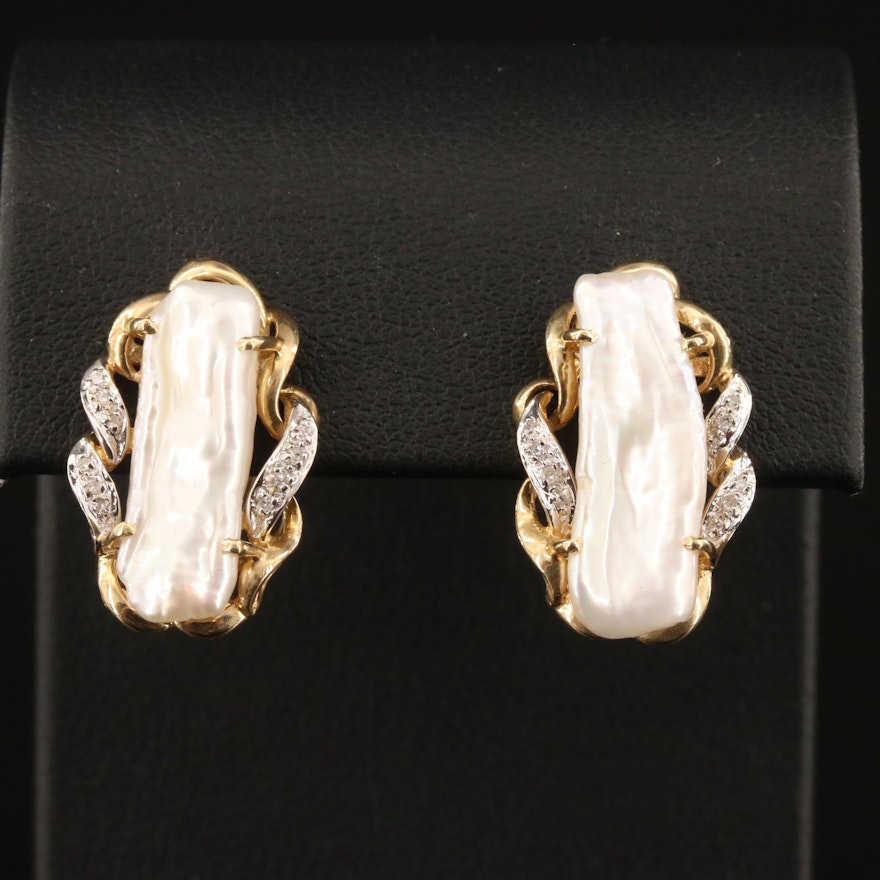 14K Baroque Pearl and Diamond Earrings