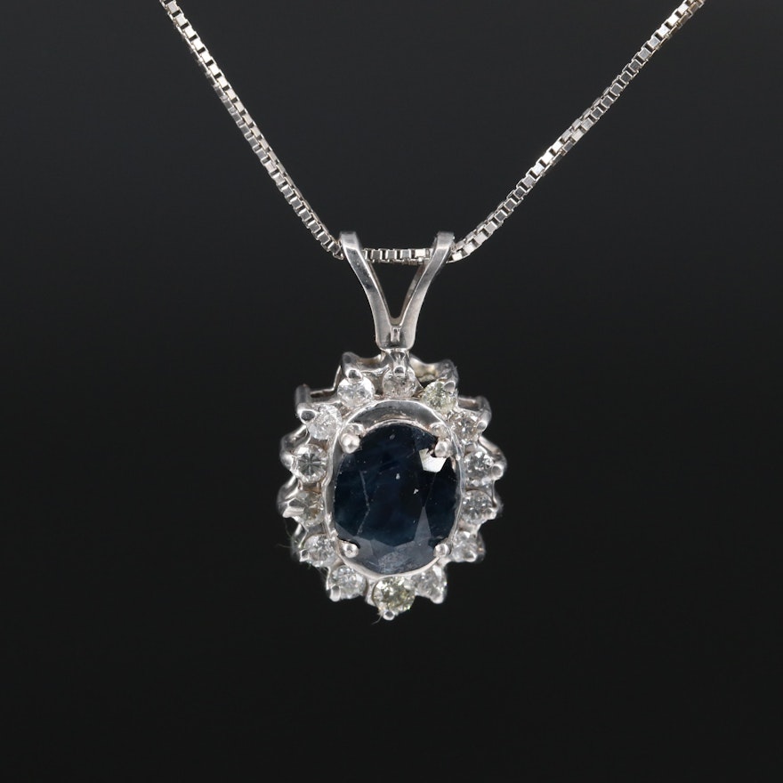14K Sapphire and Diamond Pendant Necklace