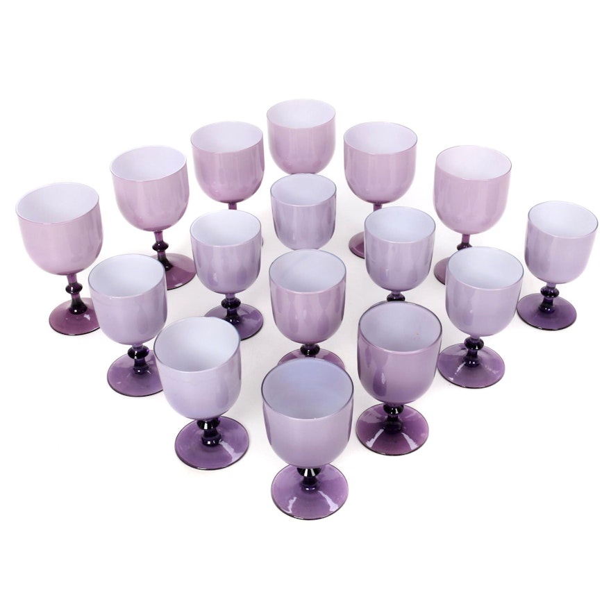 Carlo Moretti Amethyst Cased Glass Stemware, Mid-20th Century