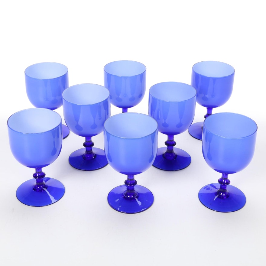 Carlo Moretti Blue Cased Wine Glasses, Mid-20th Century