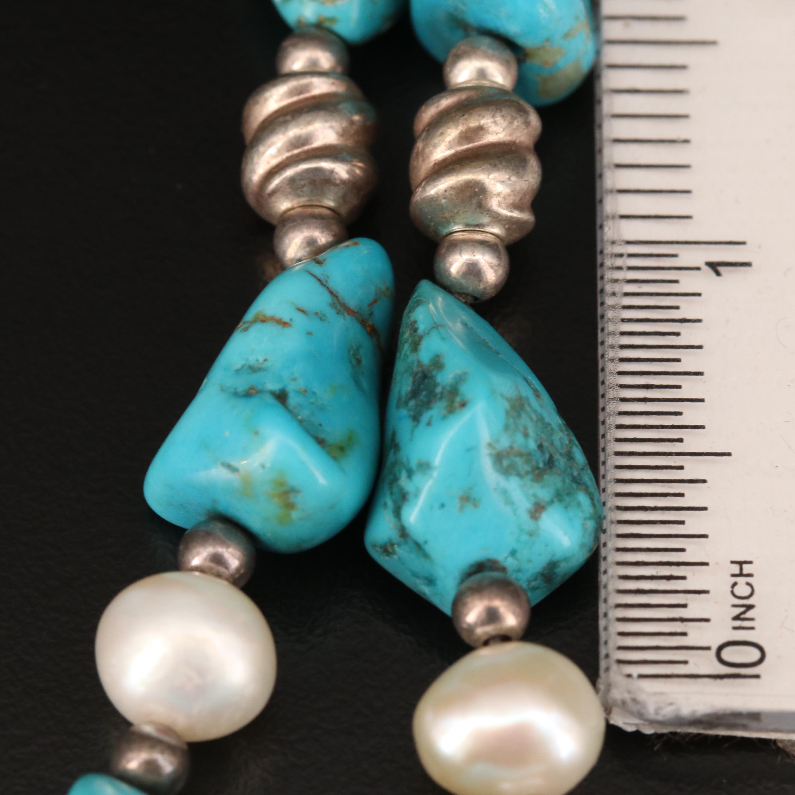 Sterling Silver Turquoise, Pearl and Magnesite Beaded Necklace with Loose Beads