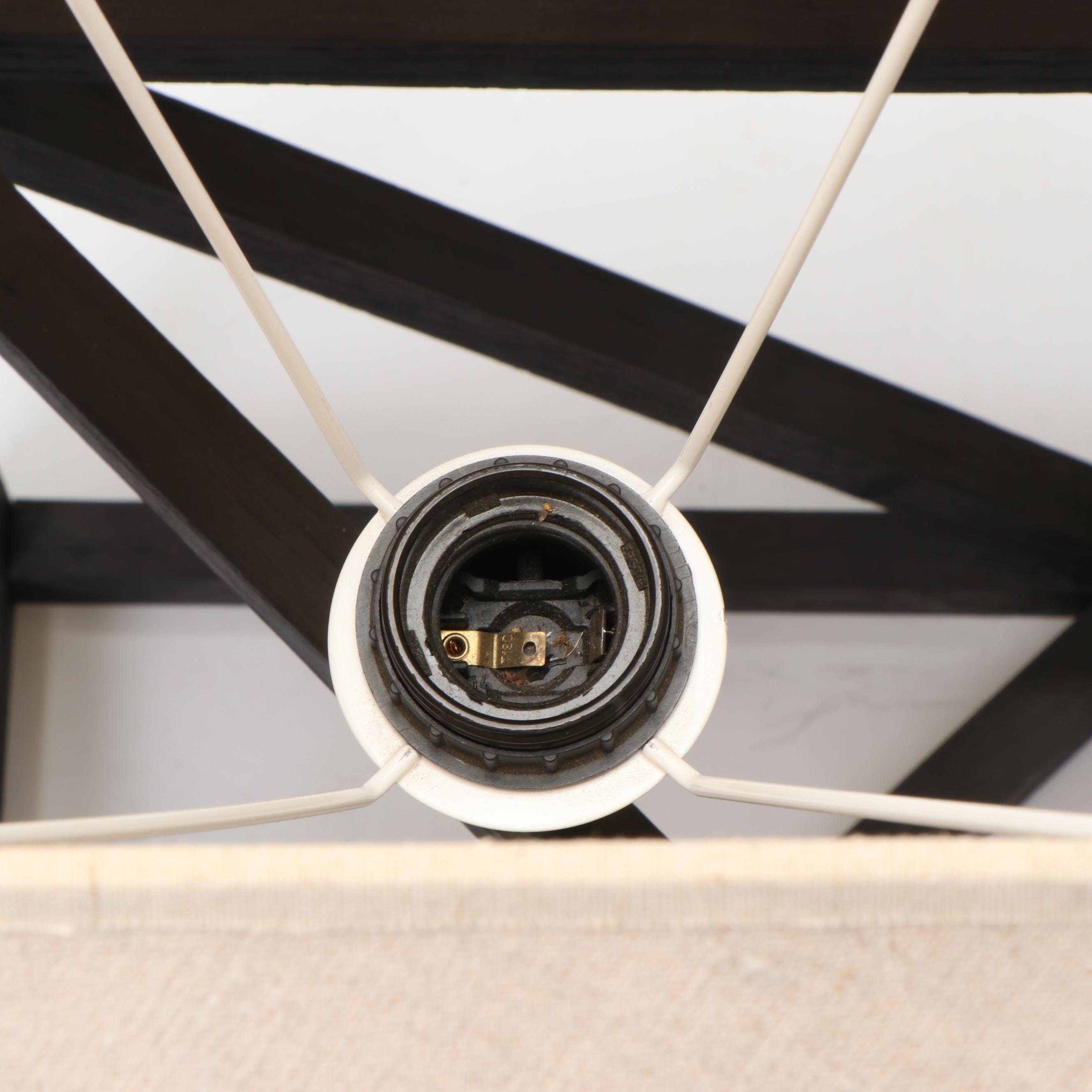 Modernist Loft Style Ebonized and Slatted Wood Cube-Form Table Lamp