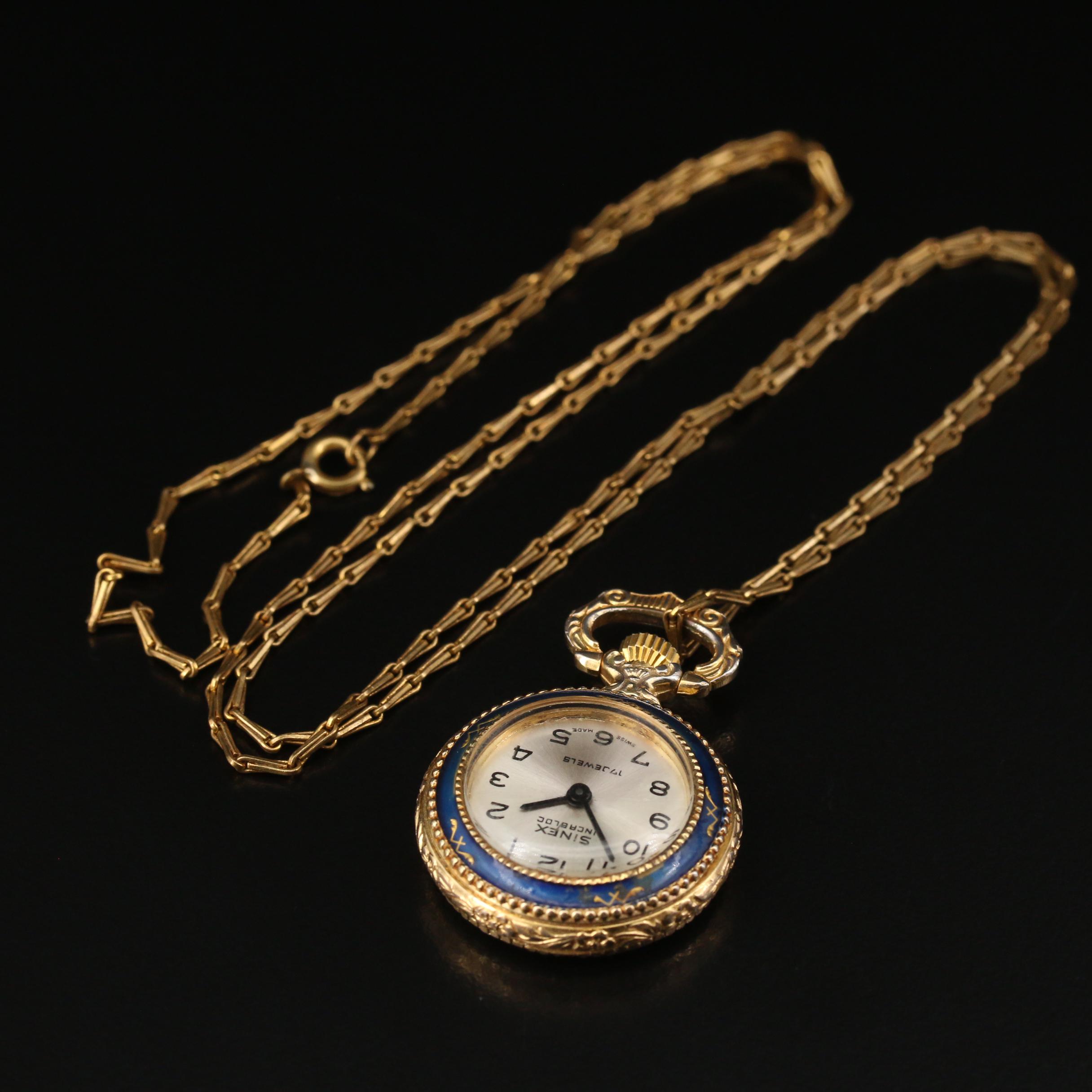 Vintage Sinex Gold Tone Stem Wind Pendant Watch