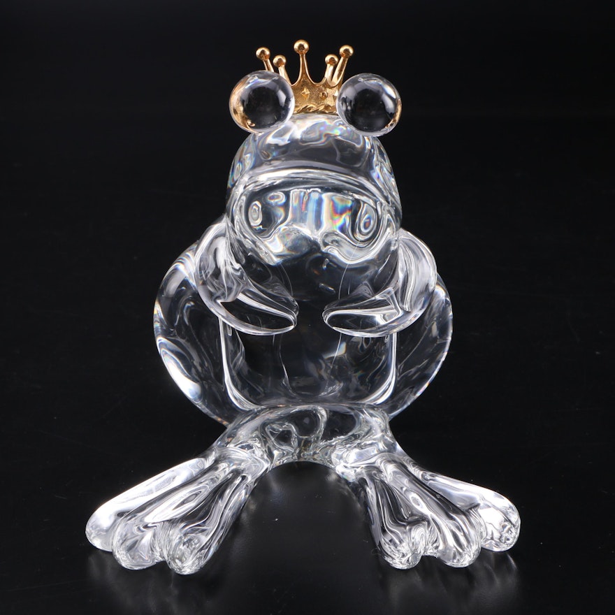 Steuben "Frog Prince" Art Glass and 18K Gold Figurine Designed by Lloyd Atkins