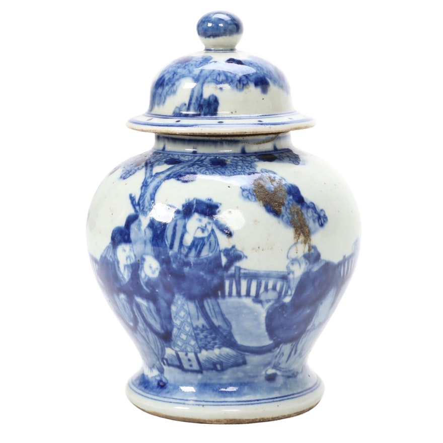 Chinese Blue and White Ginger Jar Depicting the Immortals