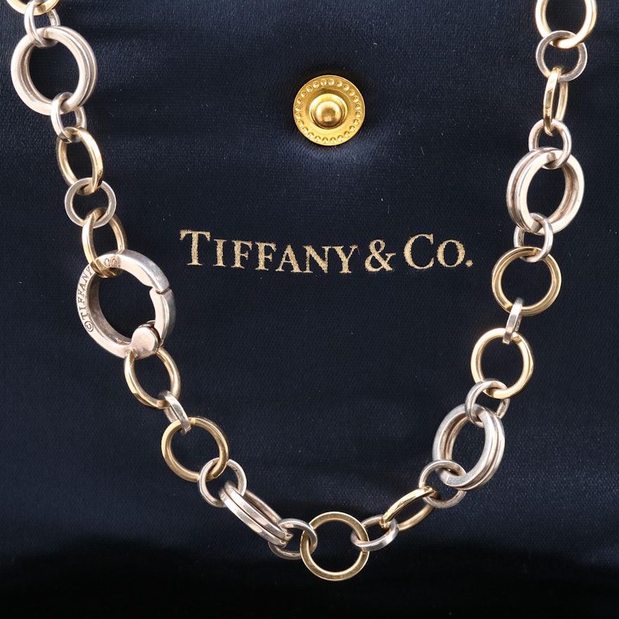 Tiffany & Co. 18K and Sterling Silver Circle Link Necklace