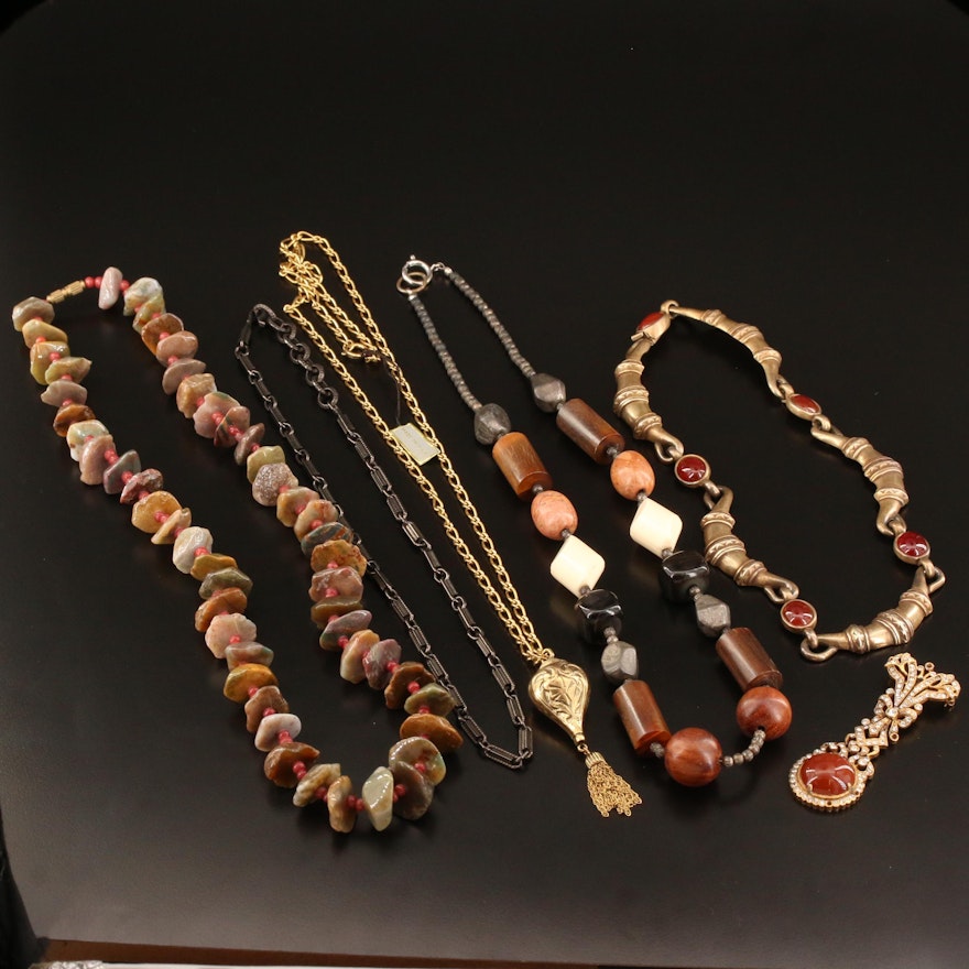 Costume Jewelry Featuring Wood, Agate and Horn Accents