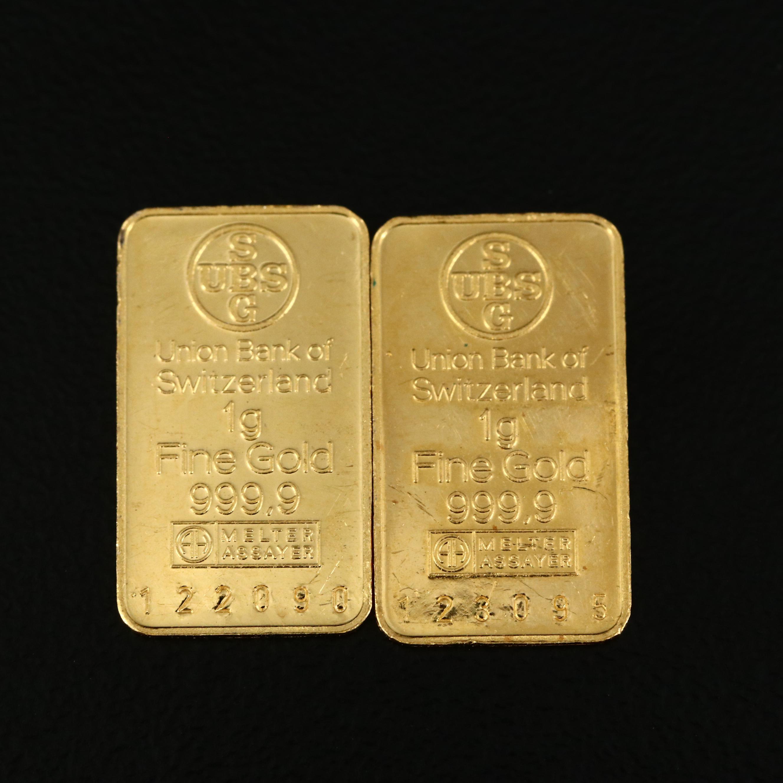 Union Bank of Switzerland 1 Gram .999 Fine Gold Ingots