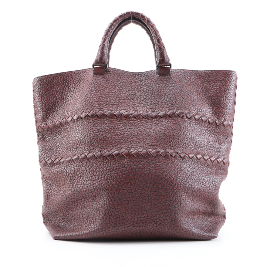 Bottega Veneta Cervo Leather Open Tote with Intrecciato Detail