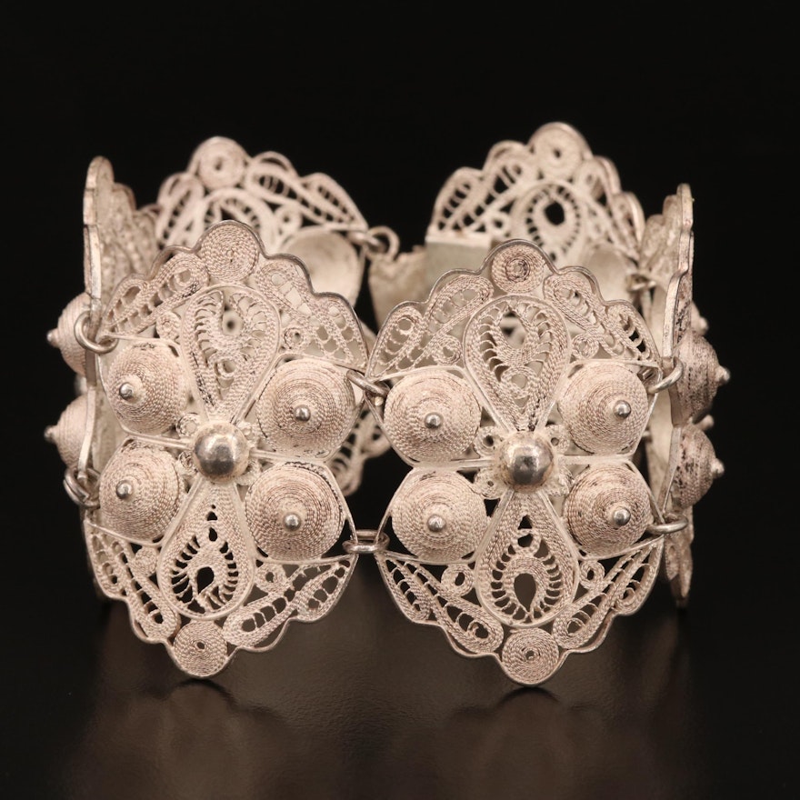 Mexican Sterling Silver Filigree Link Bracelet