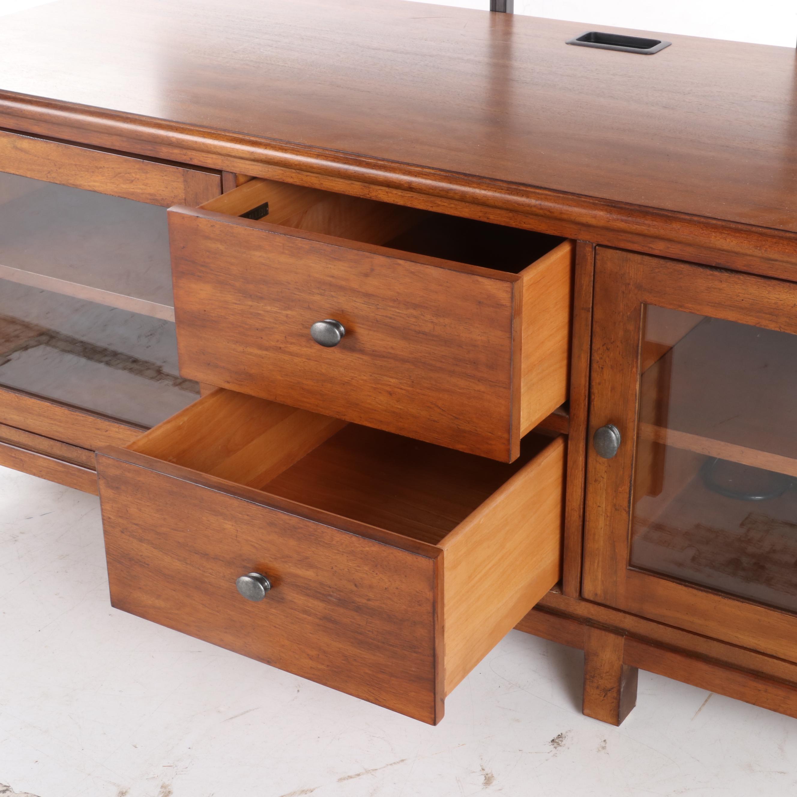 Ethan Allen Contemporary Walnut Media Console with Back Panel