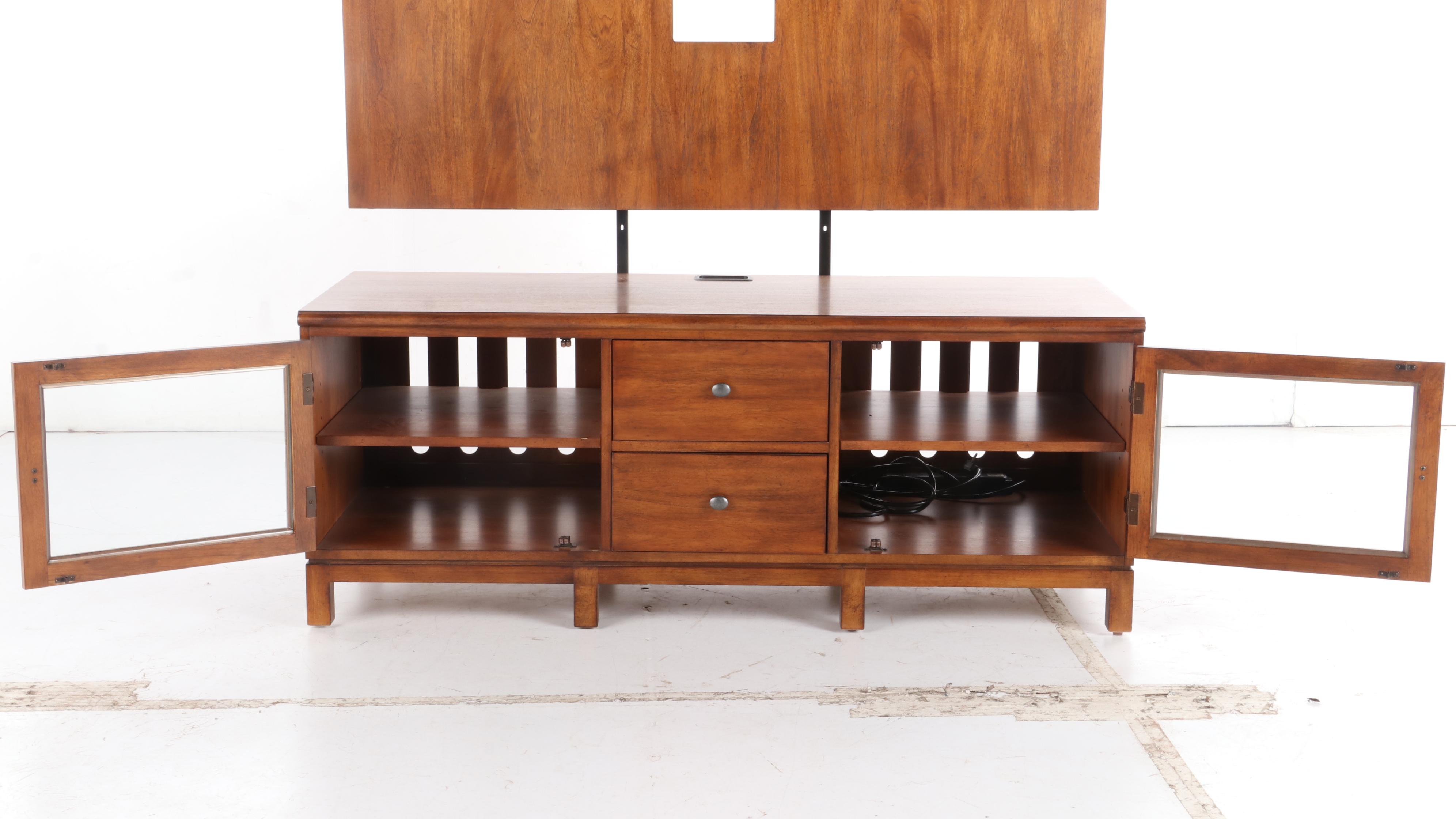 Ethan Allen Contemporary Walnut Media Console with Back Panel