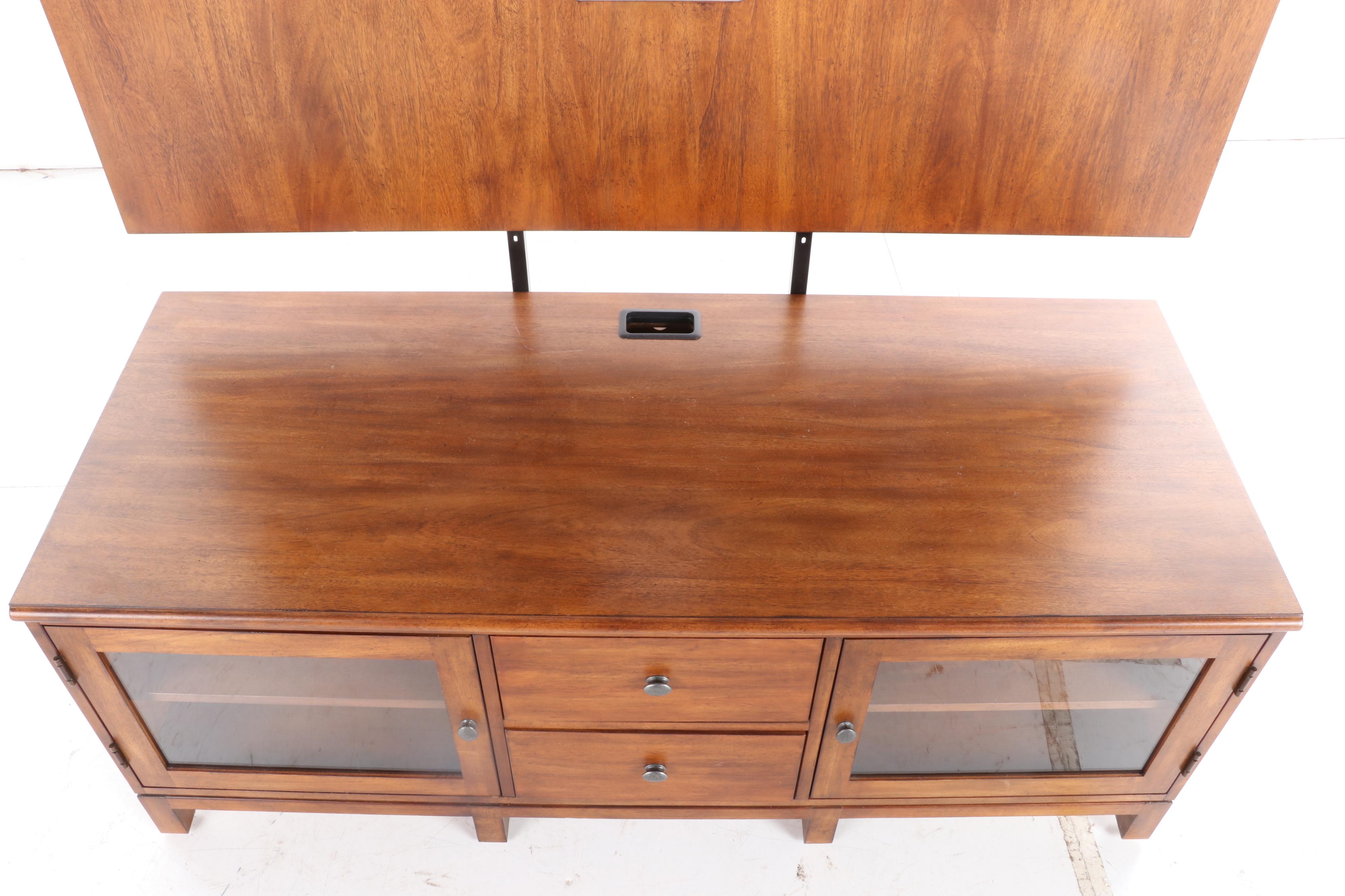 Ethan Allen Contemporary Walnut Media Console with Back Panel