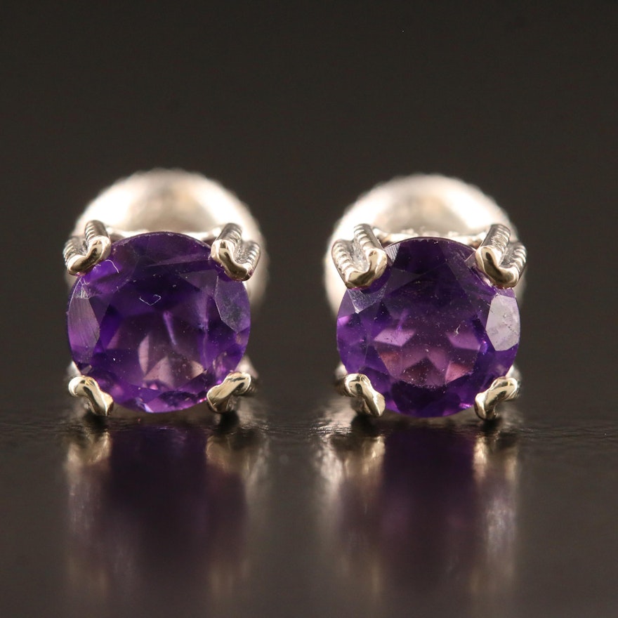 14K Amethyst and Diamond Stud Earrings