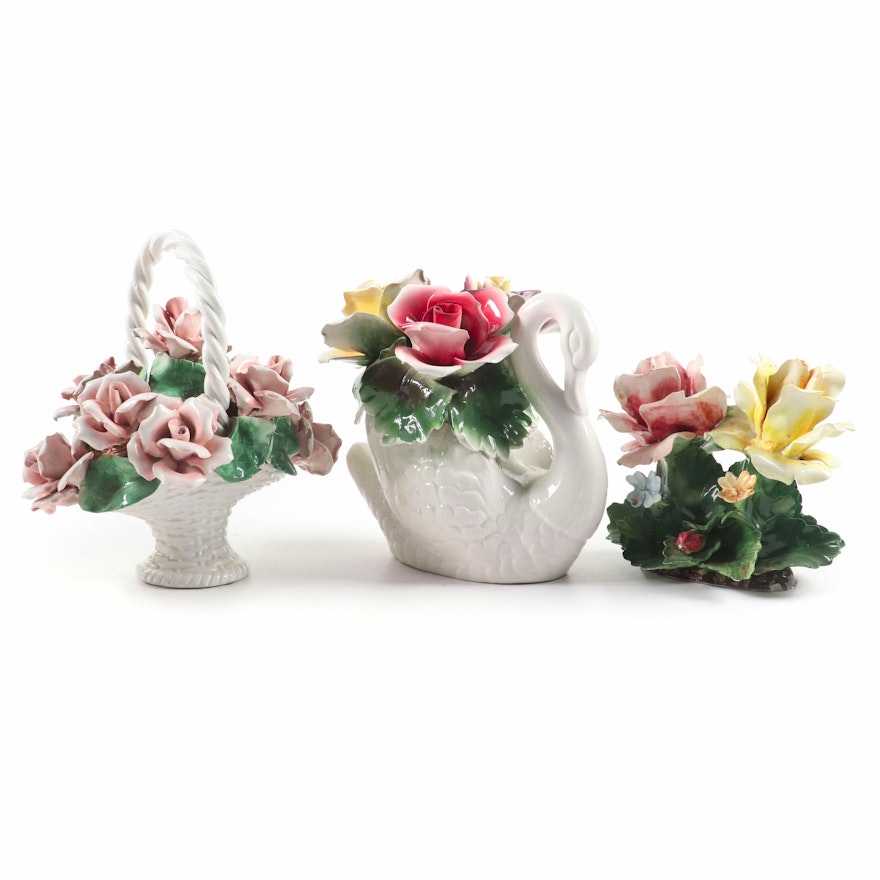 Capodimonte and Other Italian Ceramic Flowers, Mid-20th C.