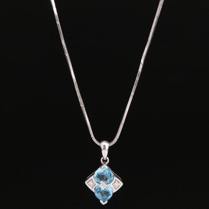 14K Topaz and Diamond Heart Pendant Necklace