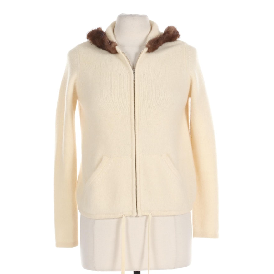 Saks Fifth Avenue Cashmere Collection Full-Zip Hoodie with Mink Trim