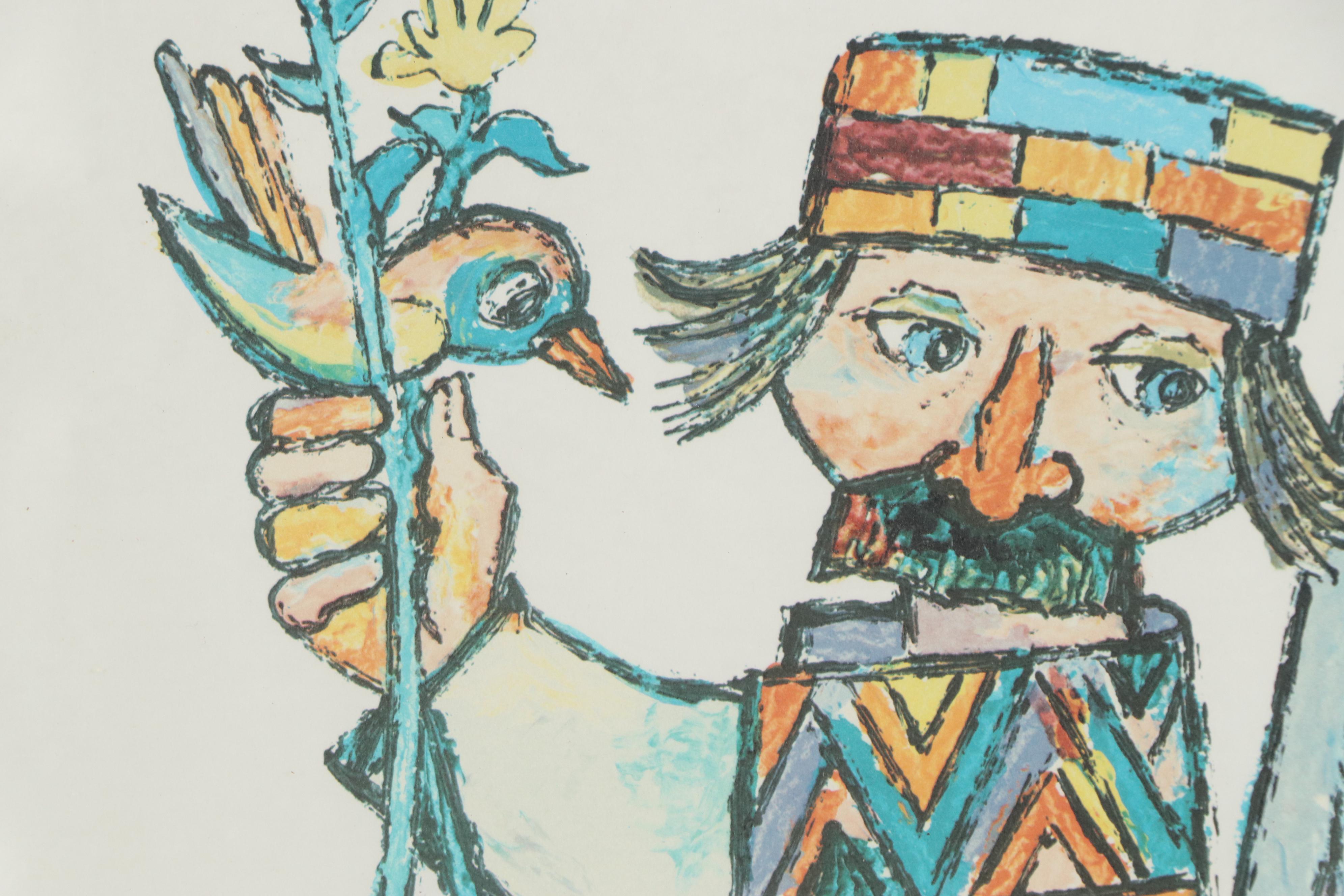 Jovan Obican Lithograph "Celebration," Mid-20th Century