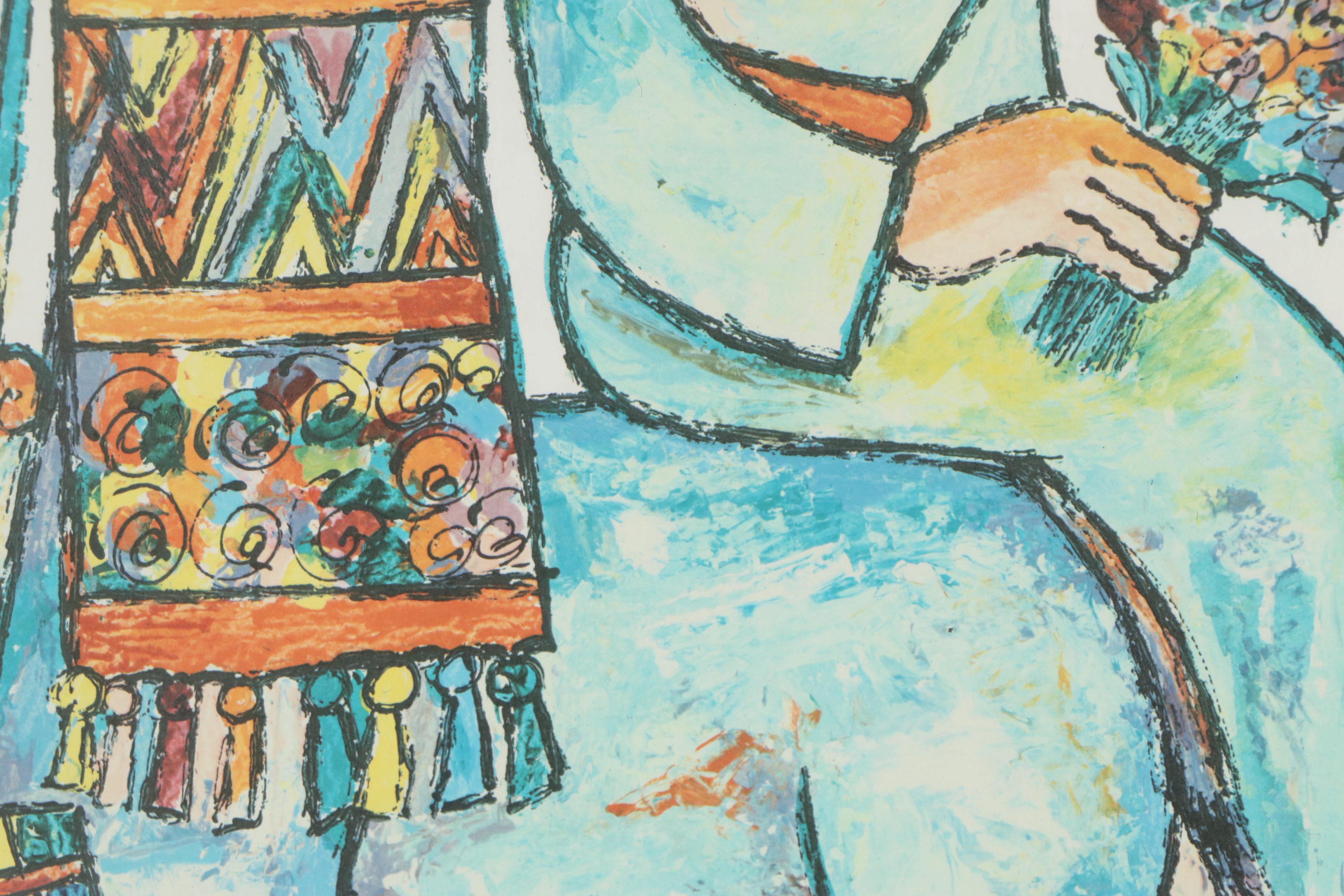 Jovan Obican Lithograph "Celebration," Mid-20th Century